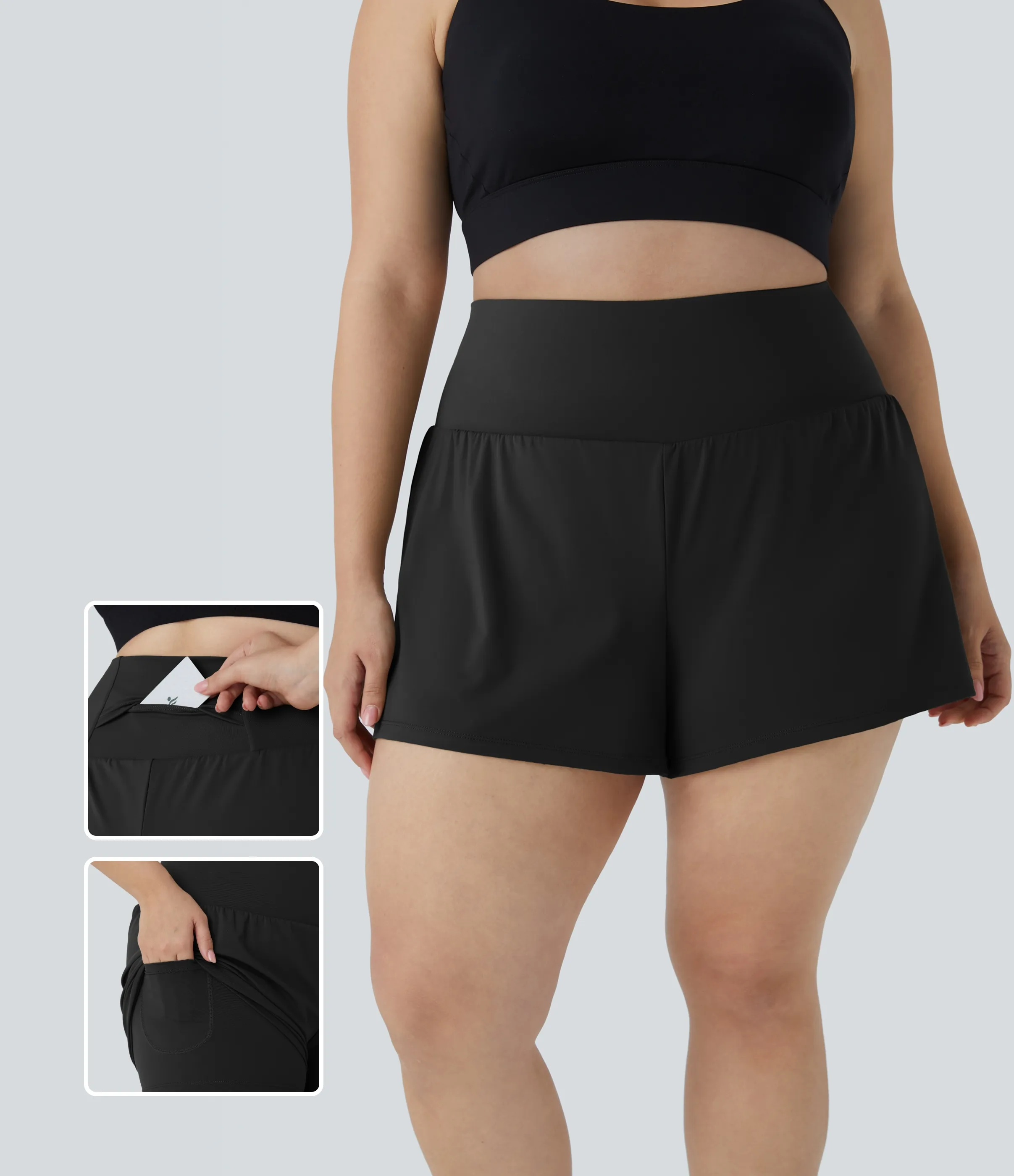 Halara Pantalón corto gimnasio bolsillo trasero lateral oculto 2 en 1 talla grande 6.3cm - Black - 2X sold by Halara product image thumbnail 2