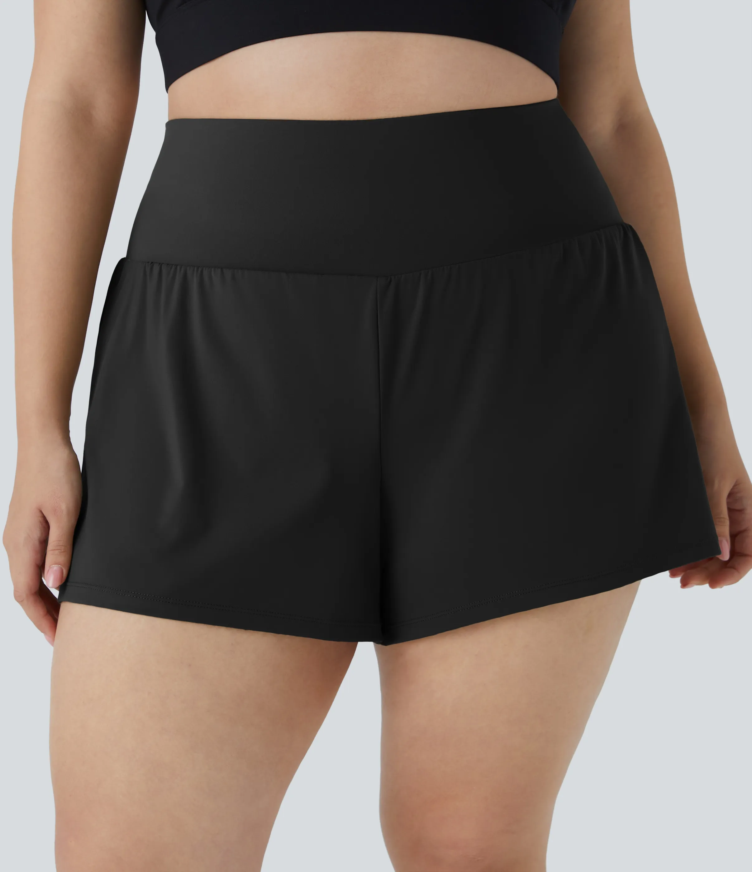 Halara Pantalón corto gimnasio bolsillo trasero lateral oculto 2 en 1 talla grande 6.3cm - Black - 2X sold by Halara product image thumbnail 3