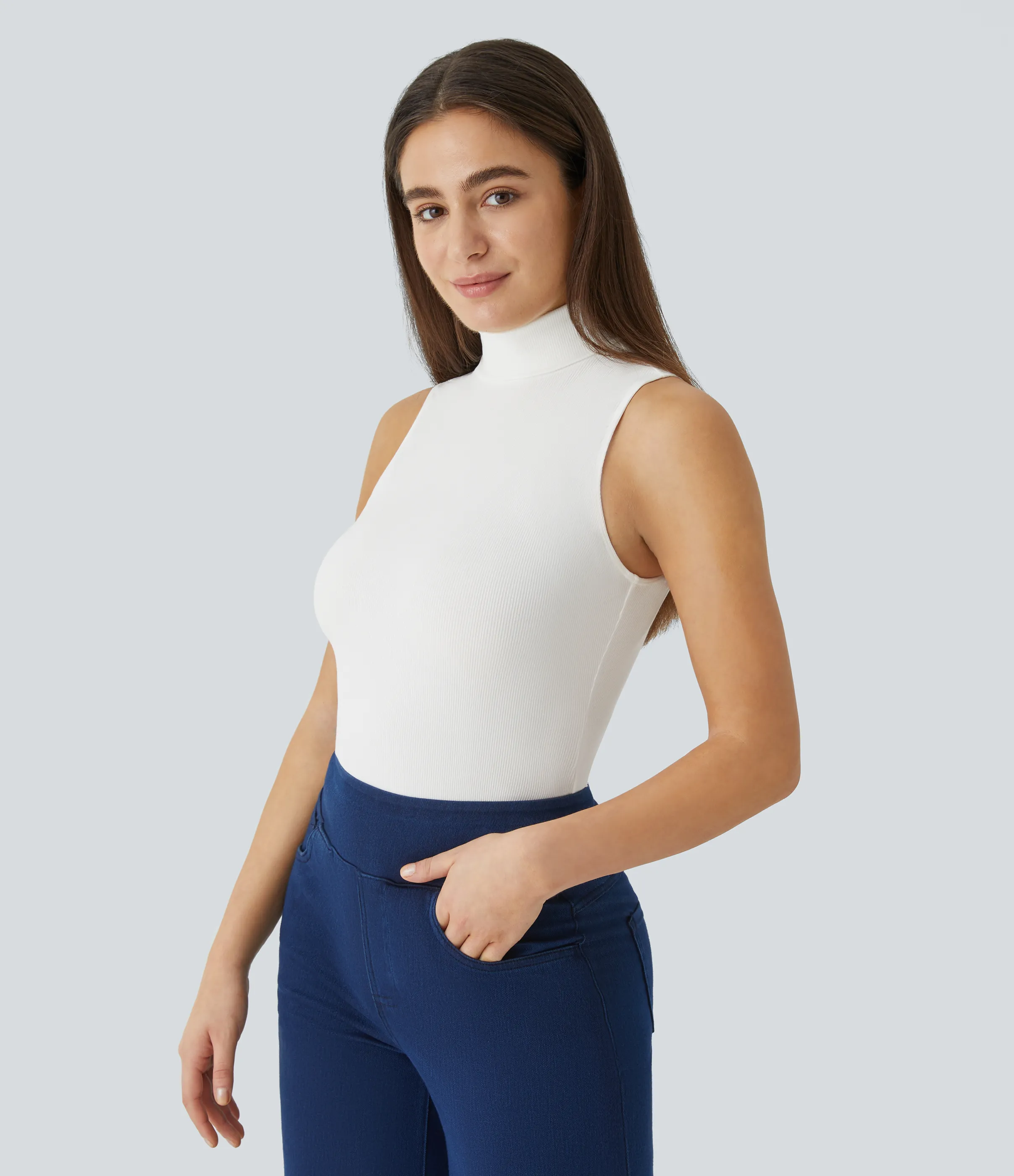 Halara Camiseta sin mangas cuello alto acanalado - White - XL sold by Halara product image thumbnail 4