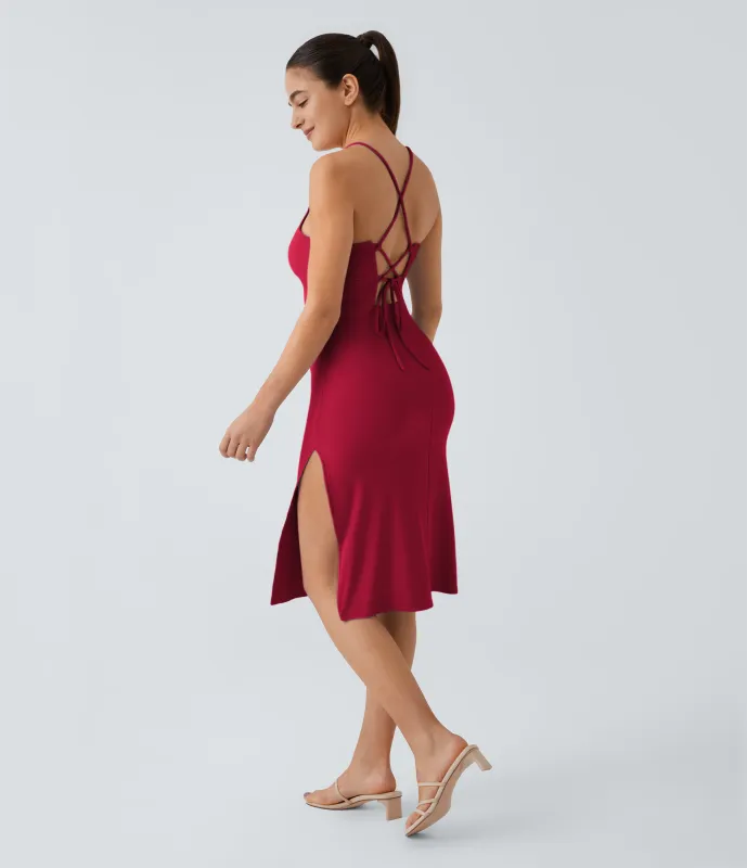 Halara Everyday Vestido fiesta midi ajustado tirante - sensacional - Tibetan Red - L sold by Halara