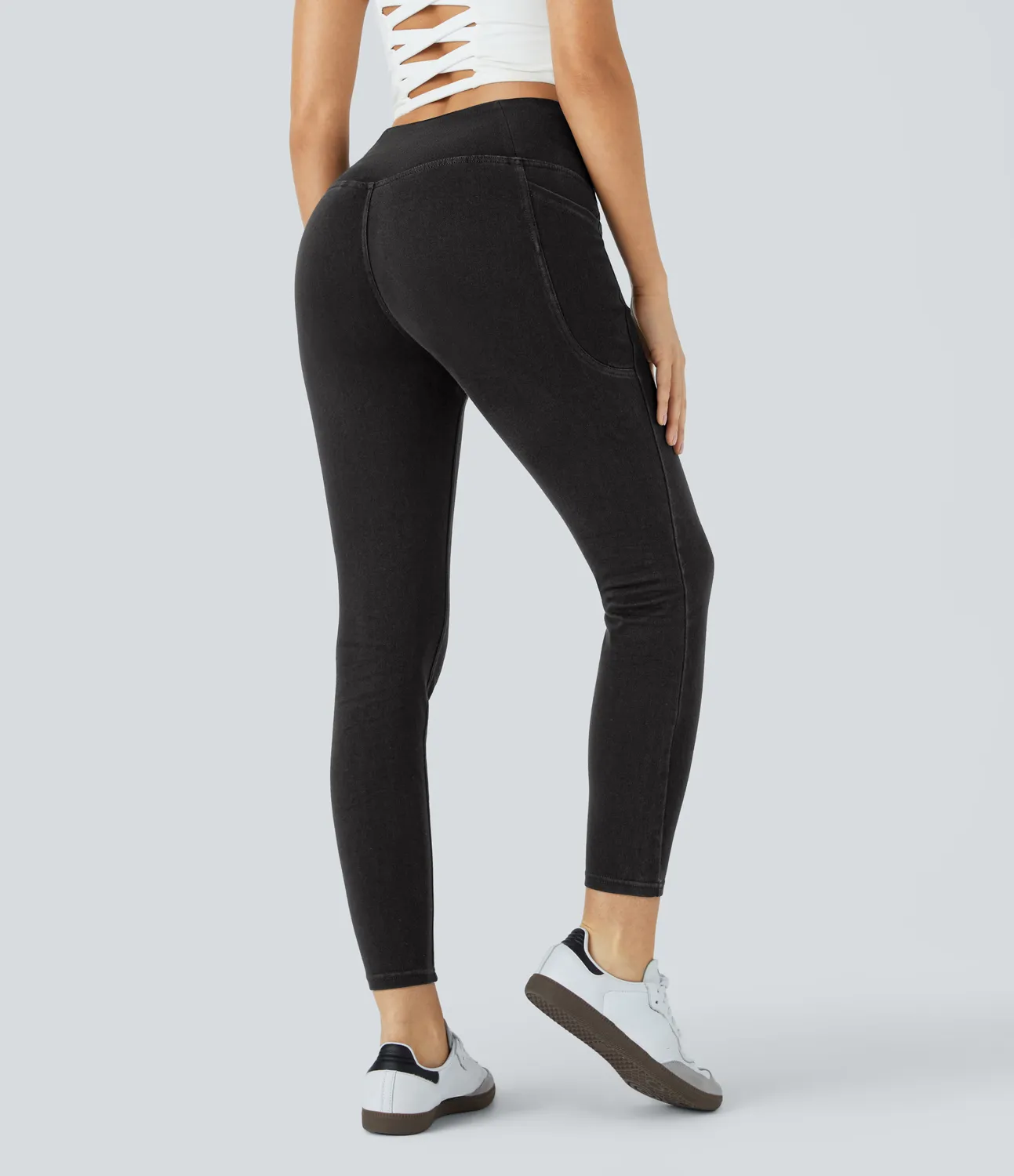 Halara Leggings Halara Flex™ Denim oficina mezclilla elástico lavado bolsillo lateral cruzado - Black Denim - XL(7/8) sold by Halara product image thumbnail 4