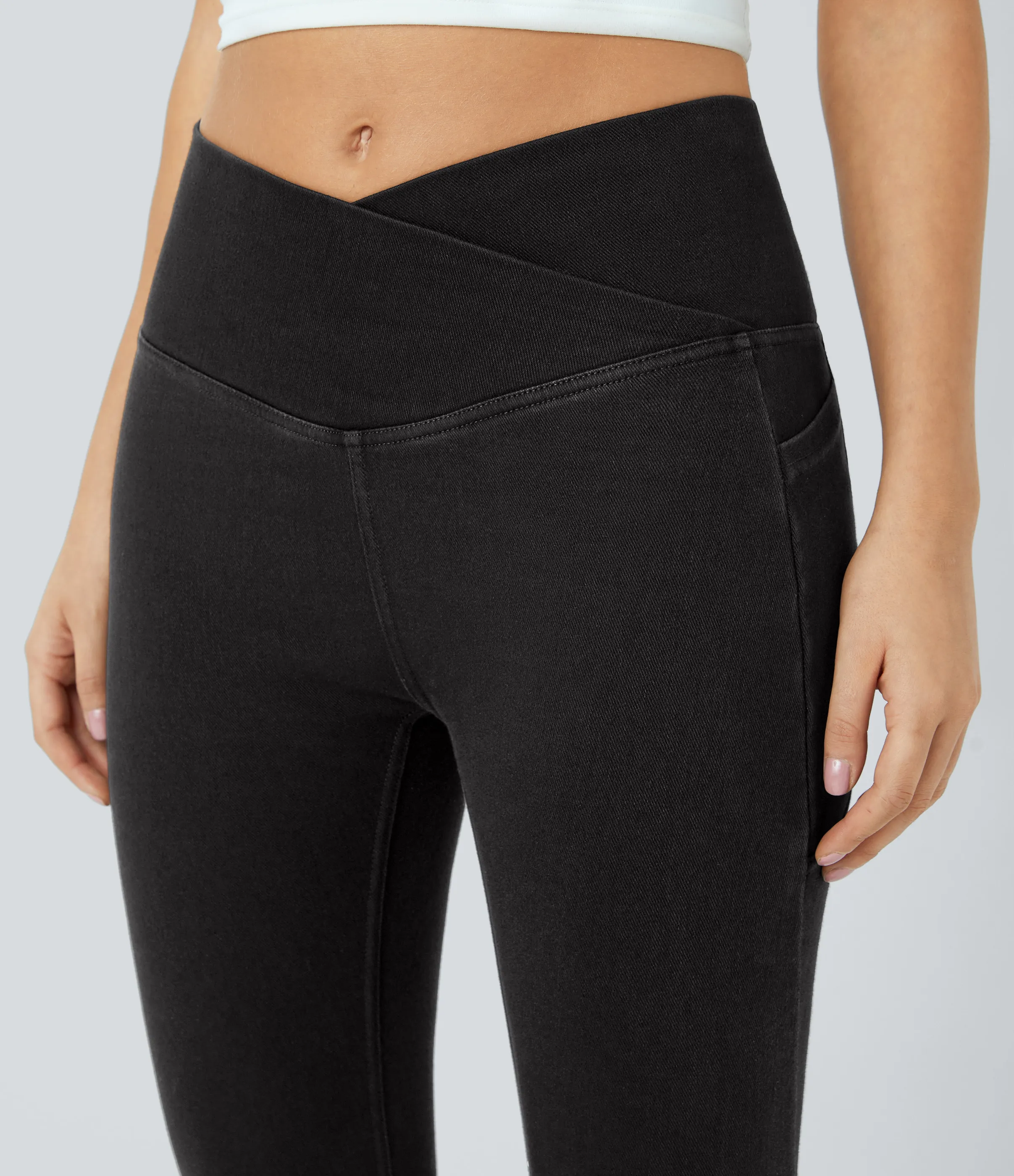 Halara Leggings Halara Flex™ Denim oficina mezclilla elástico lavado bolsillo lateral cruzado - Black Denim - XL(7/8) sold by Halara product image thumbnail 5