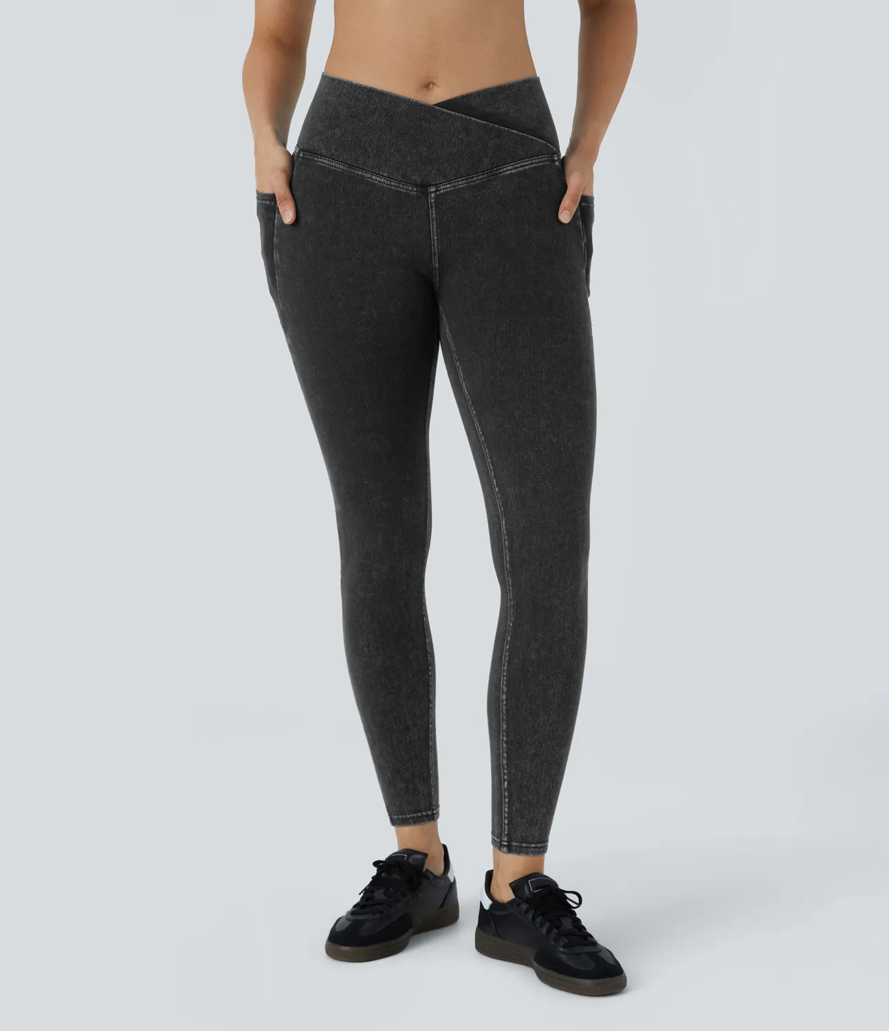 Halara Leggings Halara Flex™ Denim oficina mezclilla elástico lavado bolsillo lateral cruzado - Hemp Rope Black Denim - XS(full_length) sold by Halara product image thumbnail 3