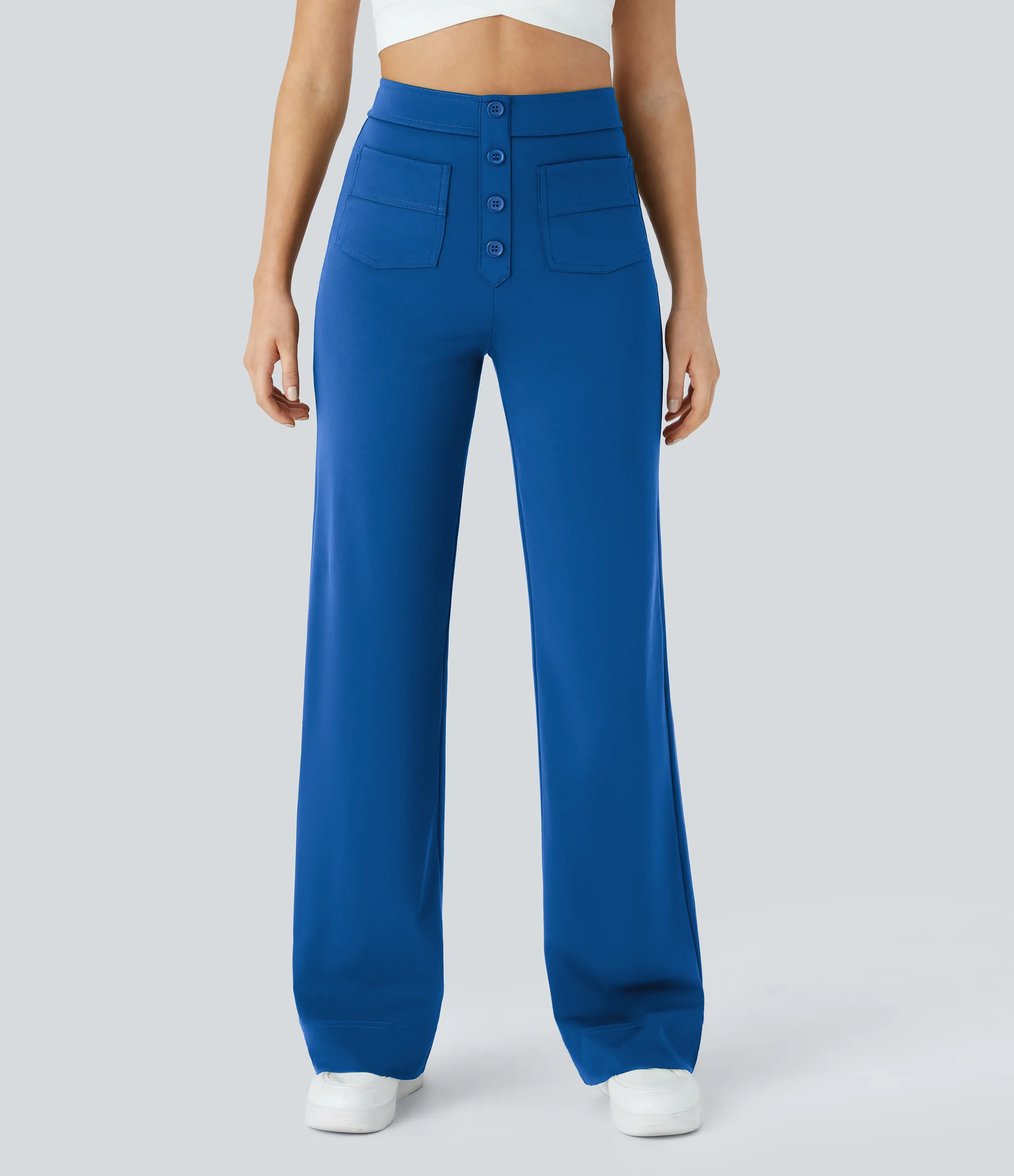 Halara Pantalones pierna recta múltiple bolsillo botón tiro alto - Victoria Blue - L(tall) sold by Halara product image thumbnail 2