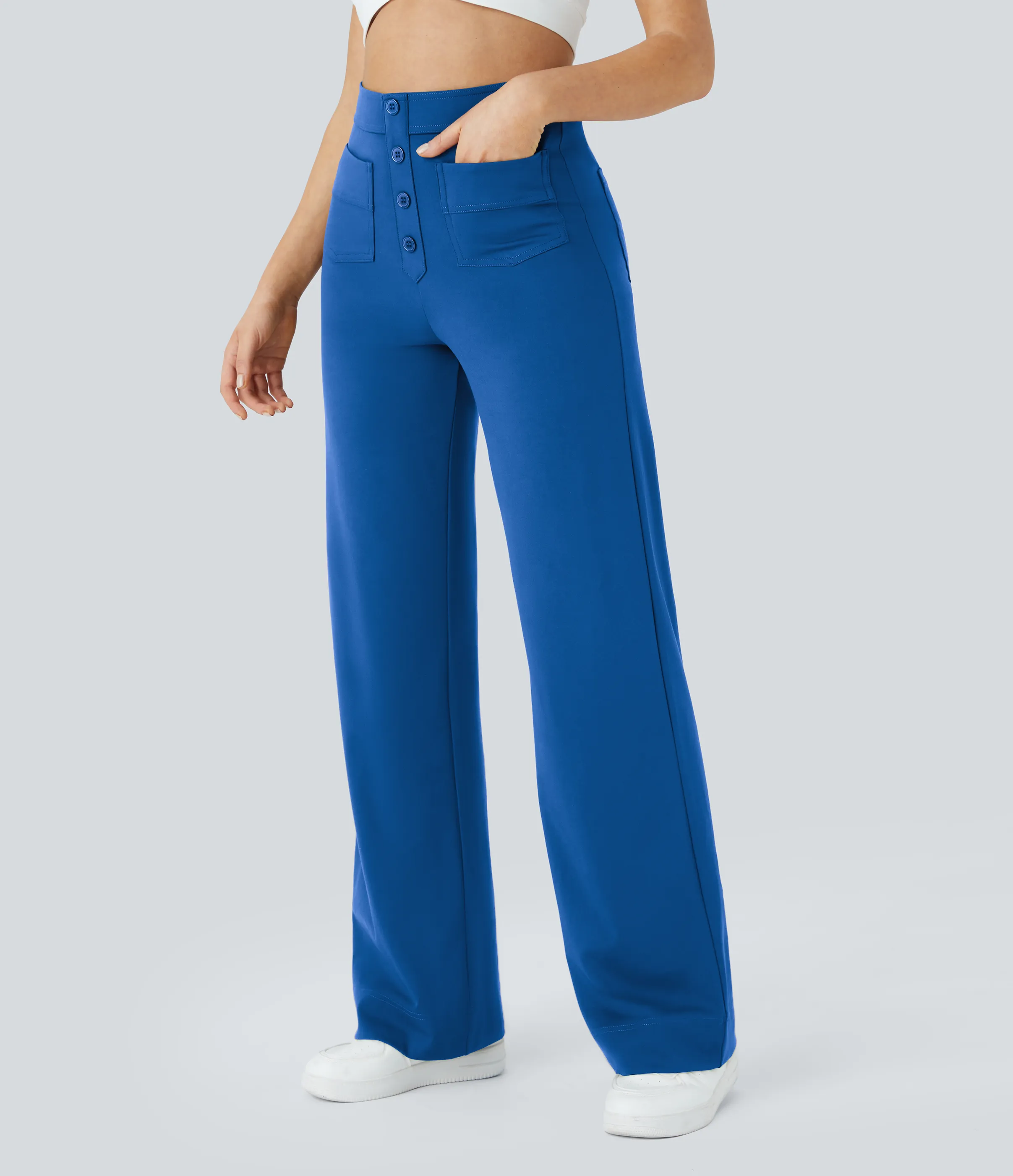 Halara Pantalones pierna recta múltiple bolsillo botón tiro alto - Victoria Blue - L(tall) sold by Halara product image thumbnail 4