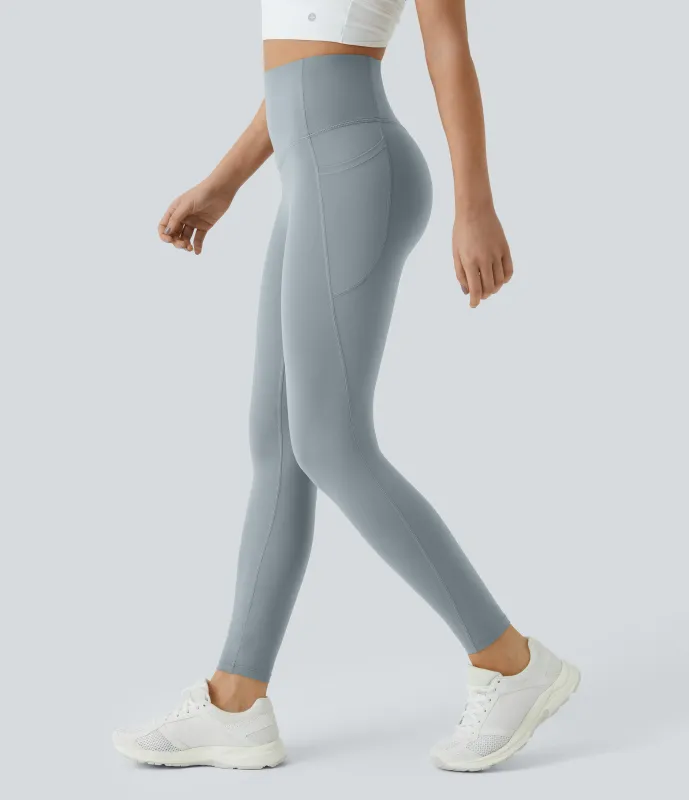 Halara Leggings SoCinched UltraSculpt entrenamiento control abdomen bolsillo lateral tiro alto - Blue Flower Gray - S(7/8) made by Halara