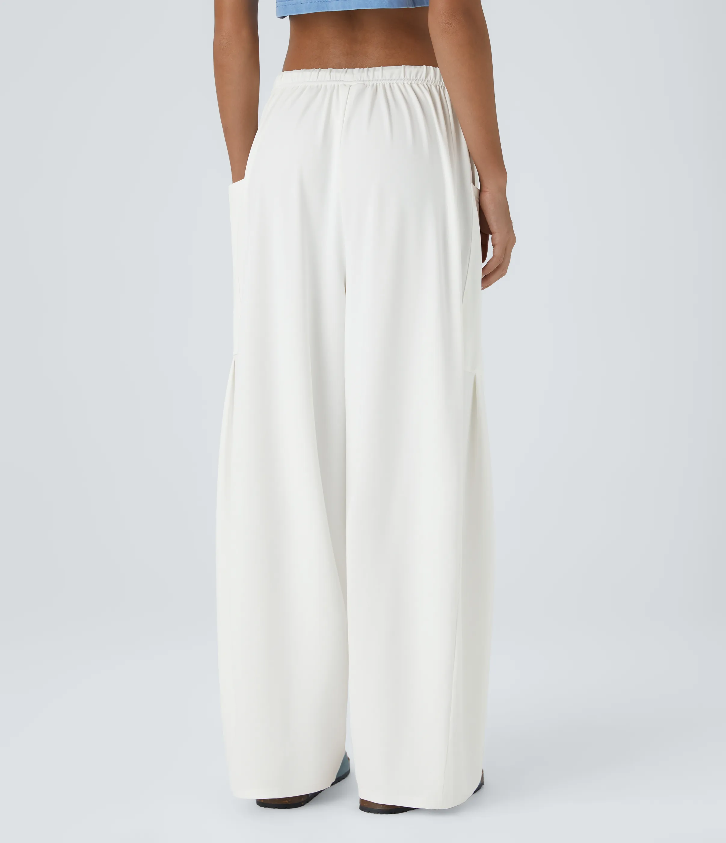 Halara Pantalón pierna ancha fluido palazzo bolsillo lateral cordón ajustable cintura elástica tiro medio - White - L(regular) sold by Halara product image thumbnail 3