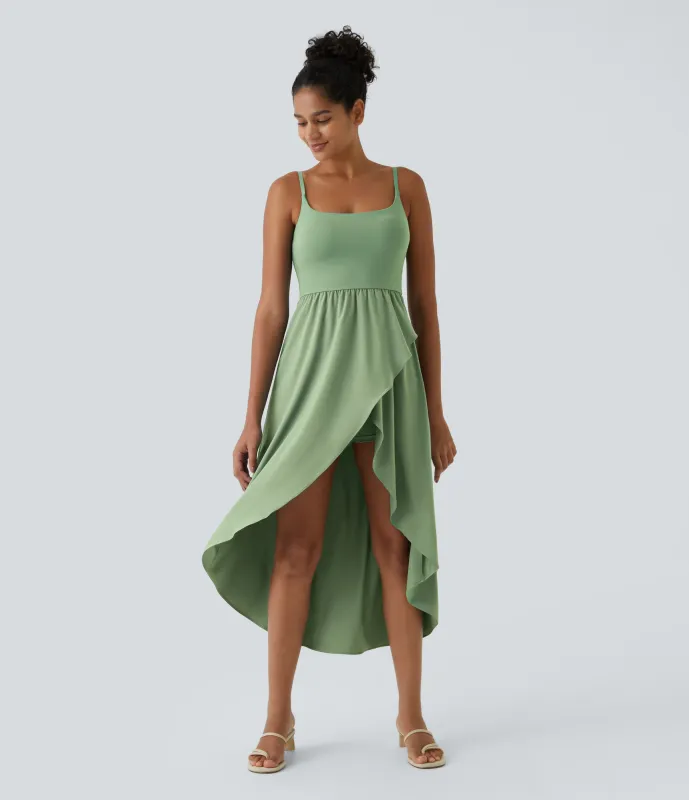 Halara Vestido Midi Breezeful™ 2 piezas tiro alto bajo sin espalda holgado secado rápido bolsillo lateral - Hot Wasabi - Green - L sold by Halara