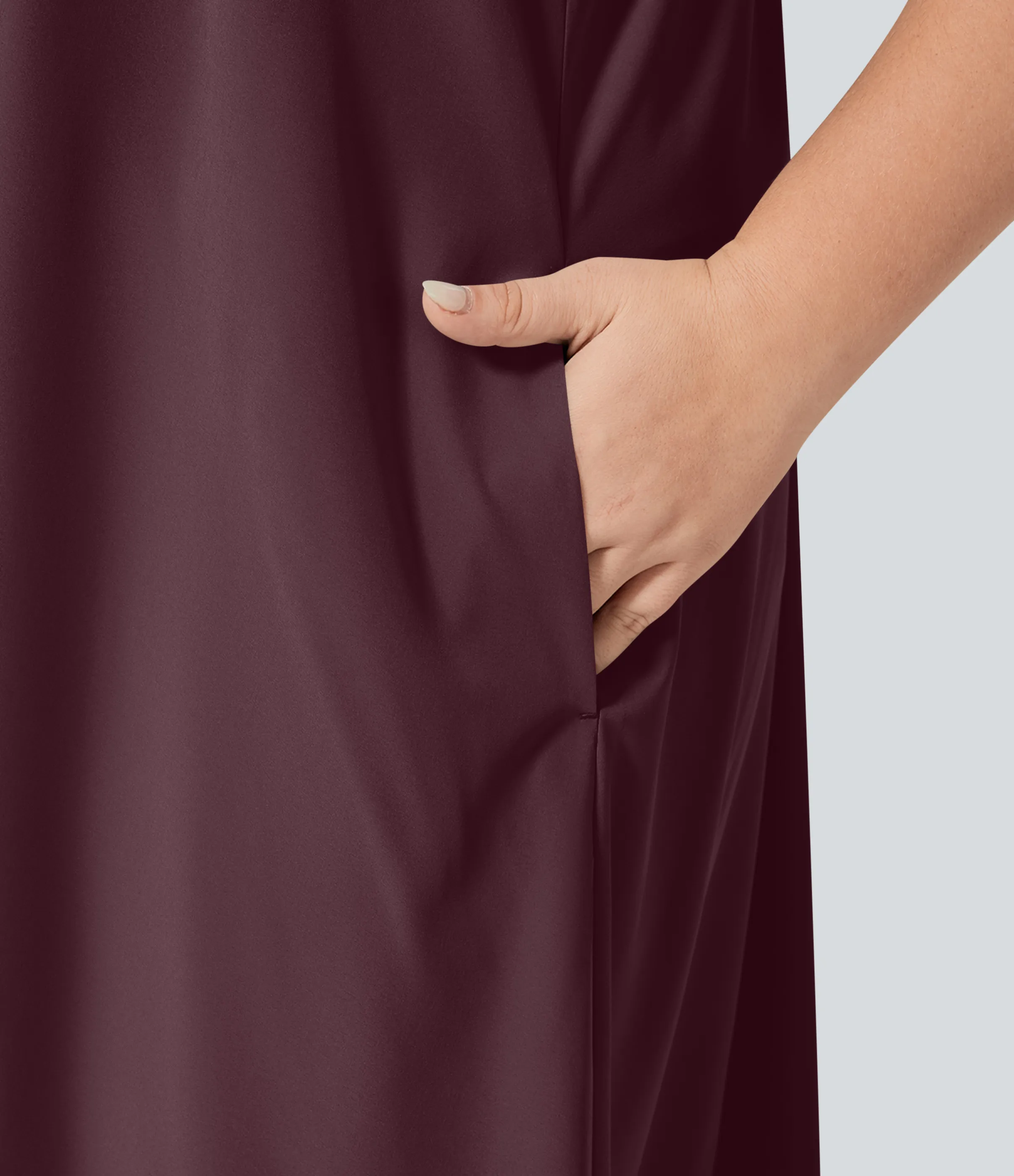 Halara Vestido Breezeful™ sin espalda cruzada bolsillo lateral alto bajo fluido media pierna secado rápido talla grande - Amaranth - 1X sold by Halara product image thumbnail 5