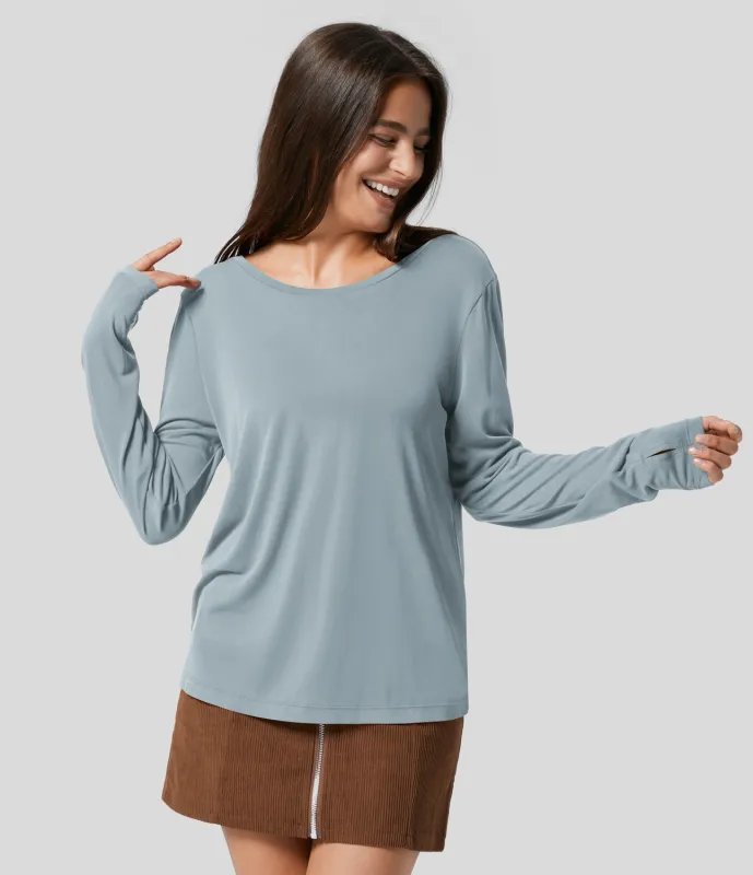 Halara Top deportivo yoga abertura pulgar abertura entrecruzada sin espalda - Ice Blue - XS sold by Halara