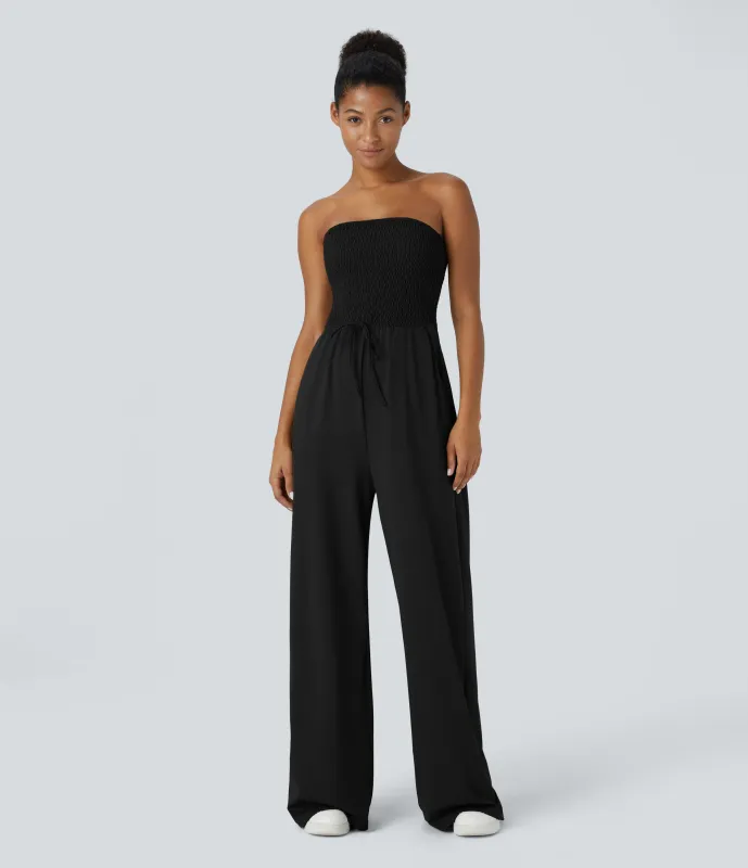 Halara Mono pierna ancha bolsillo lateral nudo fruncido sin espalda tubo - Black - XS(regular) sold by Halara