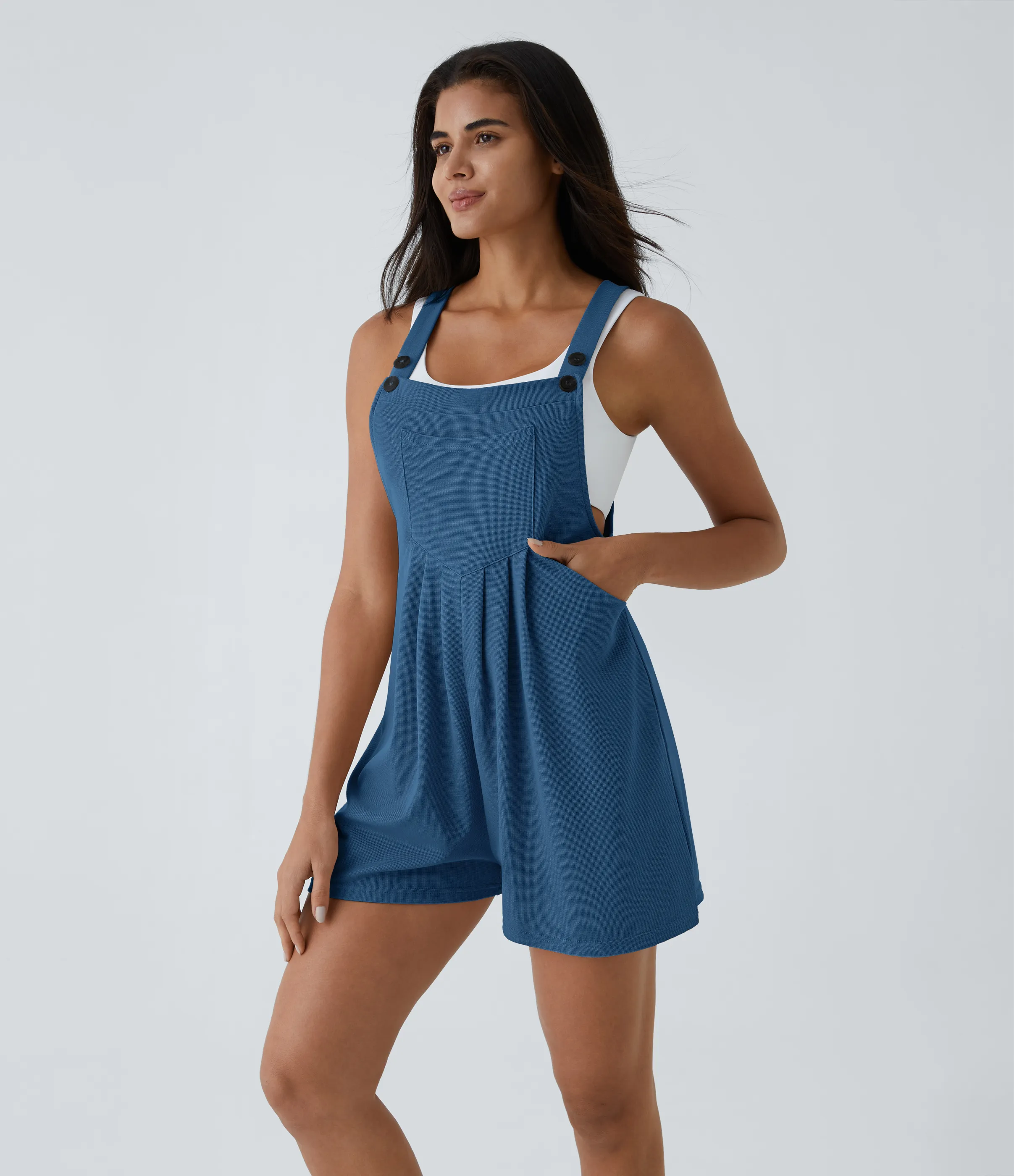 Halara Overol botón correa ajustable bolsillo múltiple gofre plisado - Dark Blue - XL sold by Halara product image thumbnail 4