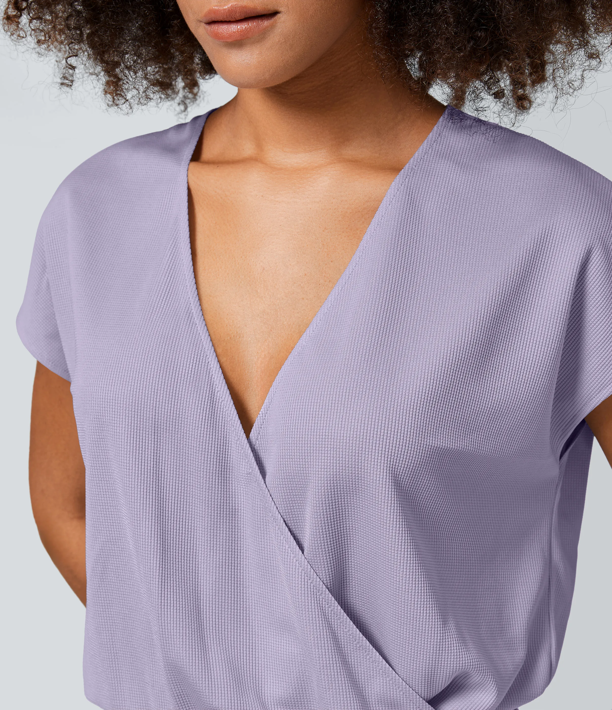 Halara Mono cuello V manga corta bolsillo lateral plisado pierna ancha - Mashed Taro purple - M(petite) sold by Halara product image thumbnail 5