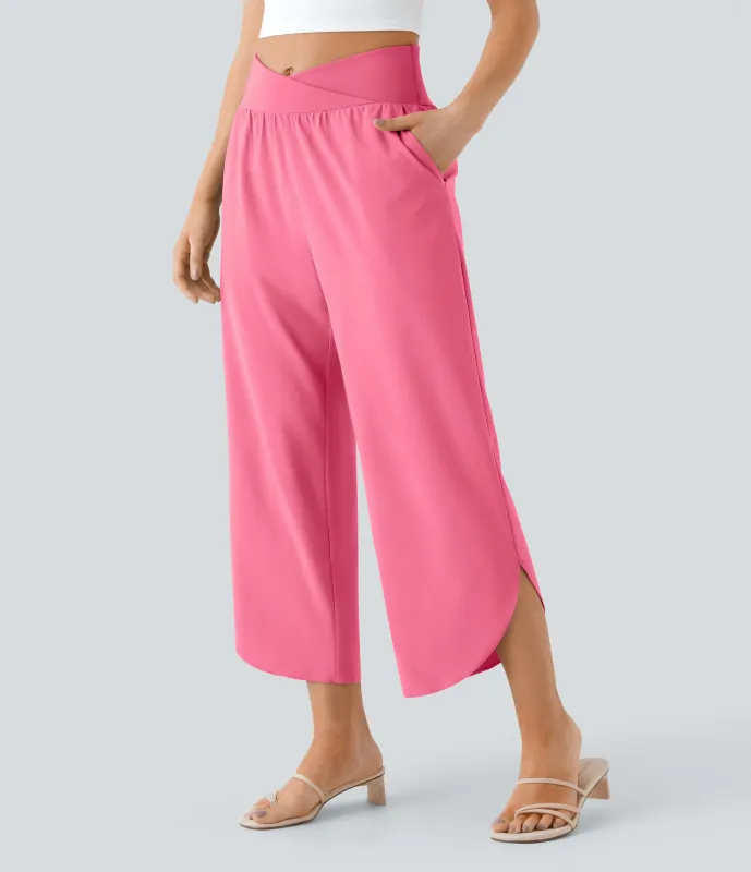 Halara Pantalón Breezeful™ Resort secado rápido abertura bolsillo lateral plisado cruzado tiro alto - Pink Lemonade - XS(regular) made by Halara
