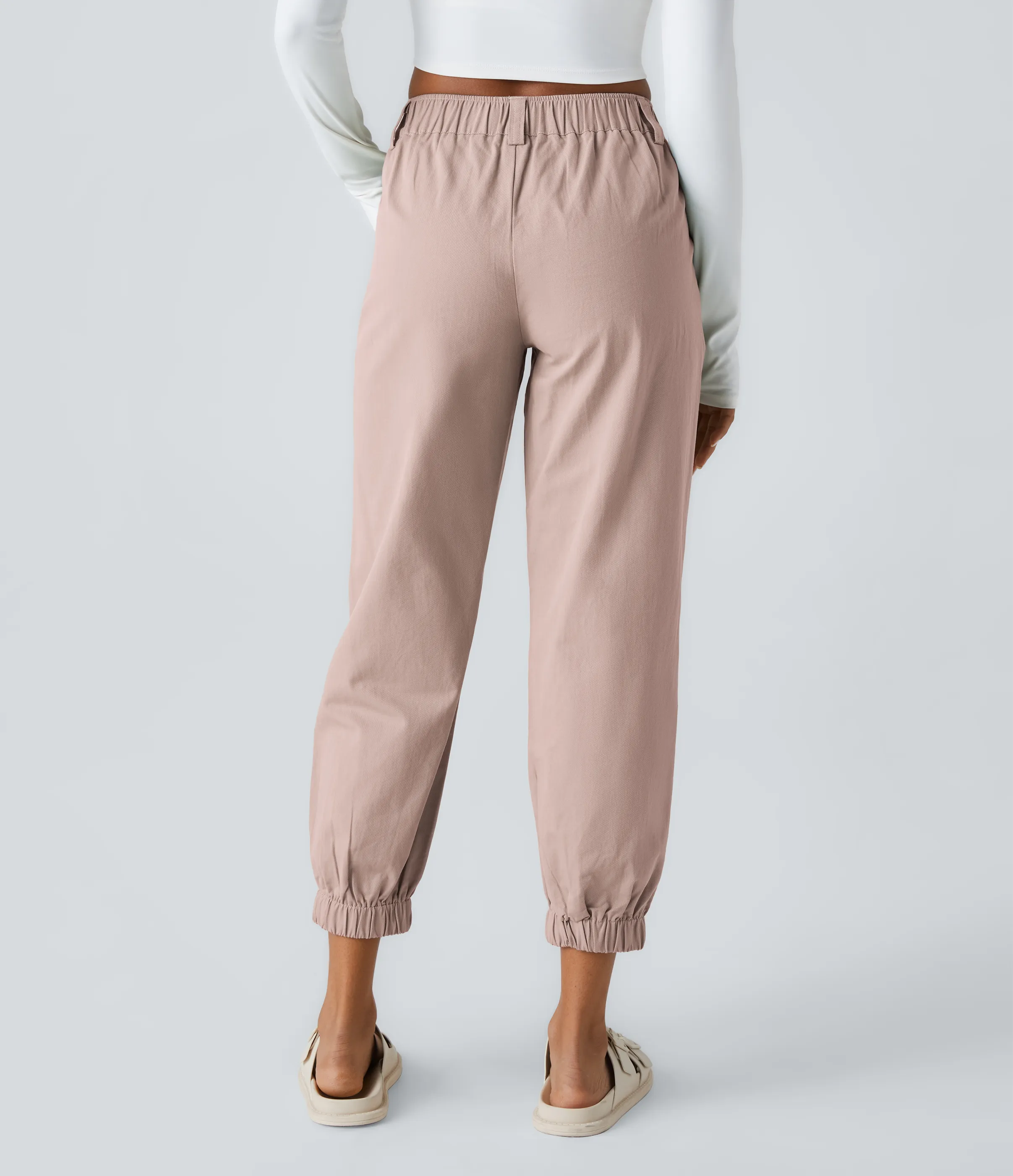 Halara Joggers algodón bolsillo lateral cremallera botón tiro medio - Rose Smoke - XL(petite) sold by Halara product image thumbnail 3