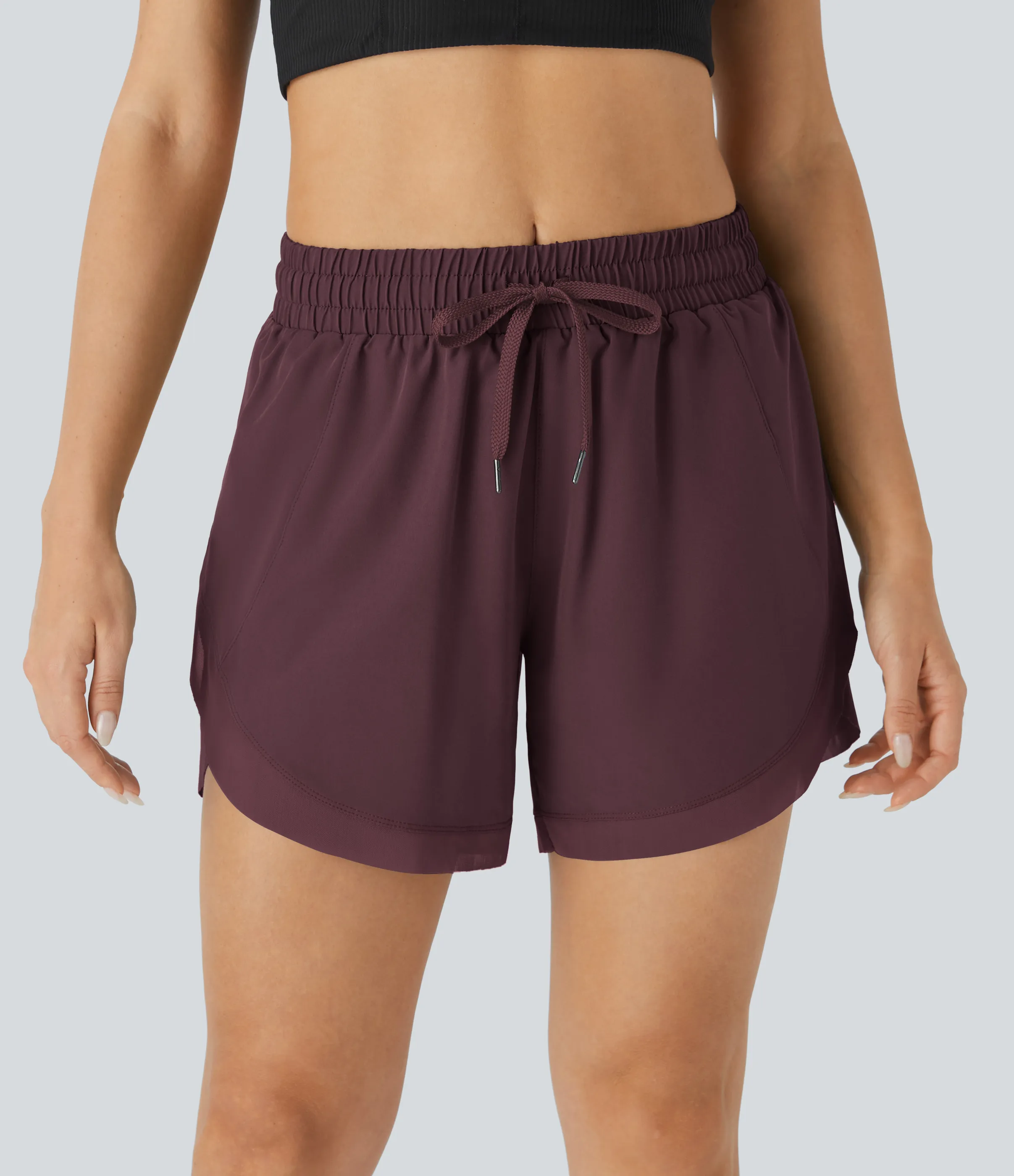 Halara Pantalón corto correr fluido 2 en 1 malla contrastante cordón tiro medio 12.5cm - Winetasting - L(Long) sold by Halara product image thumbnail 3