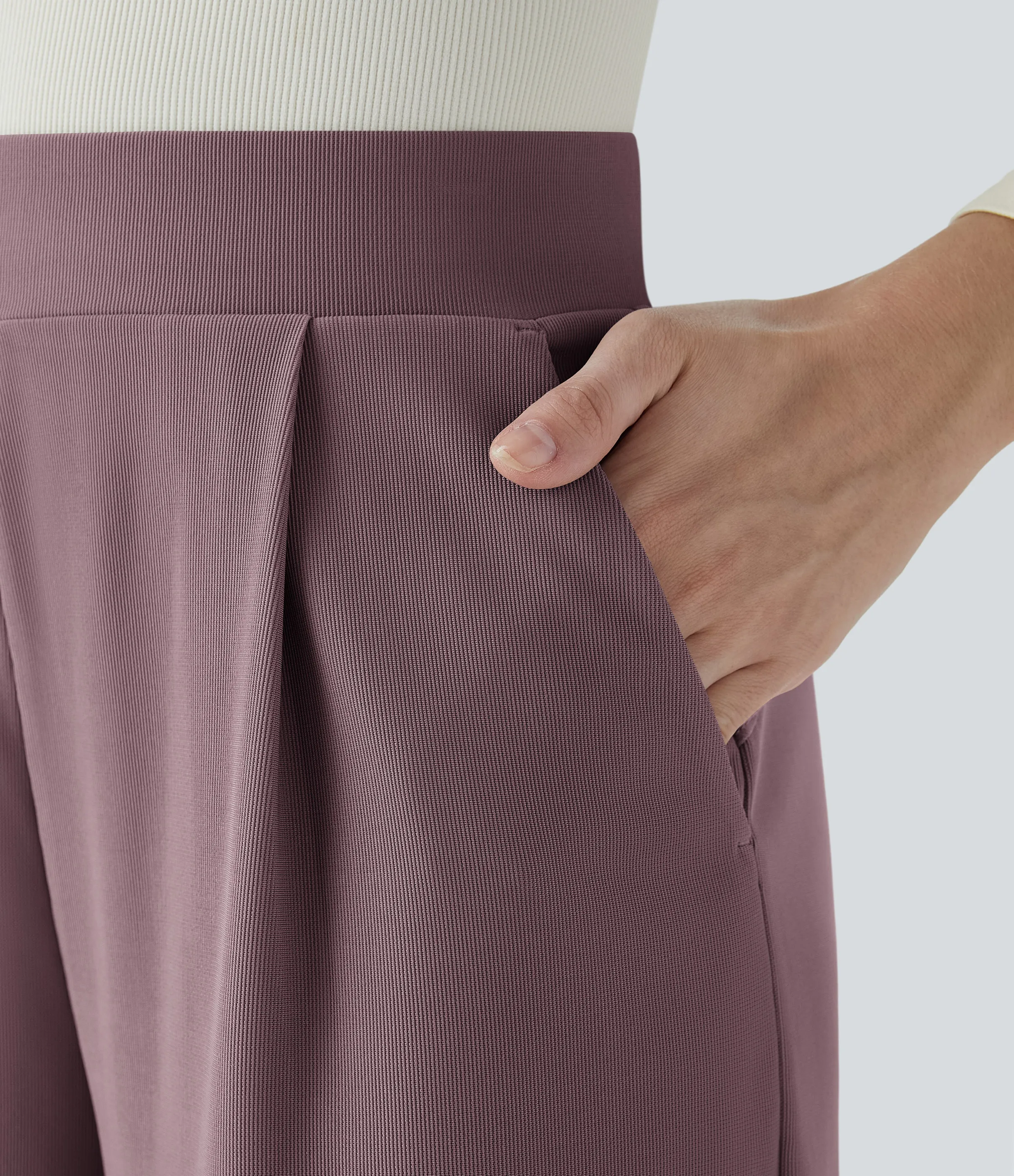 Halara Pantalón Halara Flex™ oficina tiro alto control abdomen adelgazan tiro bolsillo lateral pierna ancha micro gofre - Dark Plum - L(regular) sold by Halara product image thumbnail 5
