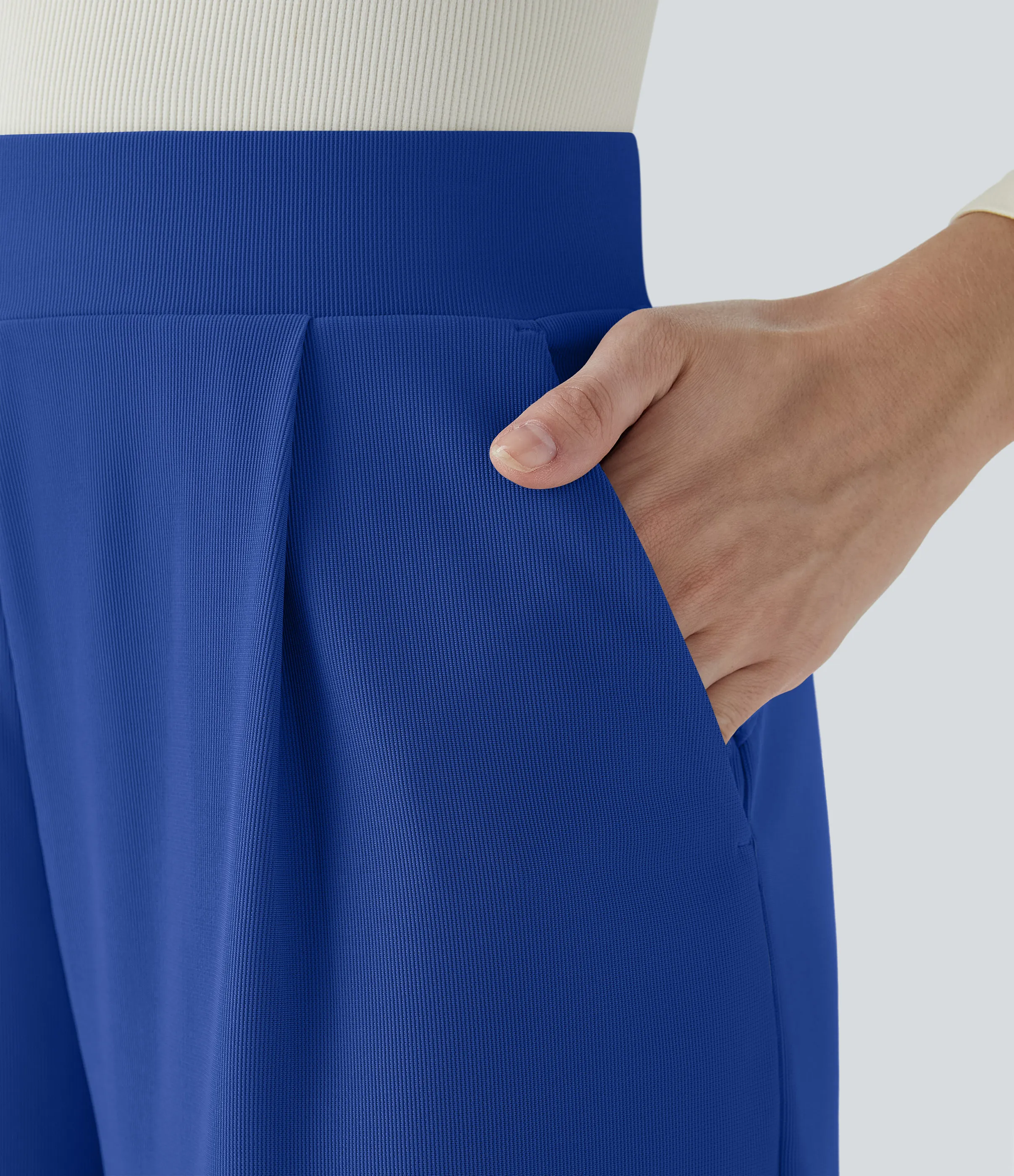 Halara Pantalón Halara Flex™ oficina tiro alto control abdomen adelgazan tiro bolsillo lateral pierna ancha micro gofre - Surf the Web - L(regular) sold by Halara product image thumbnail 5