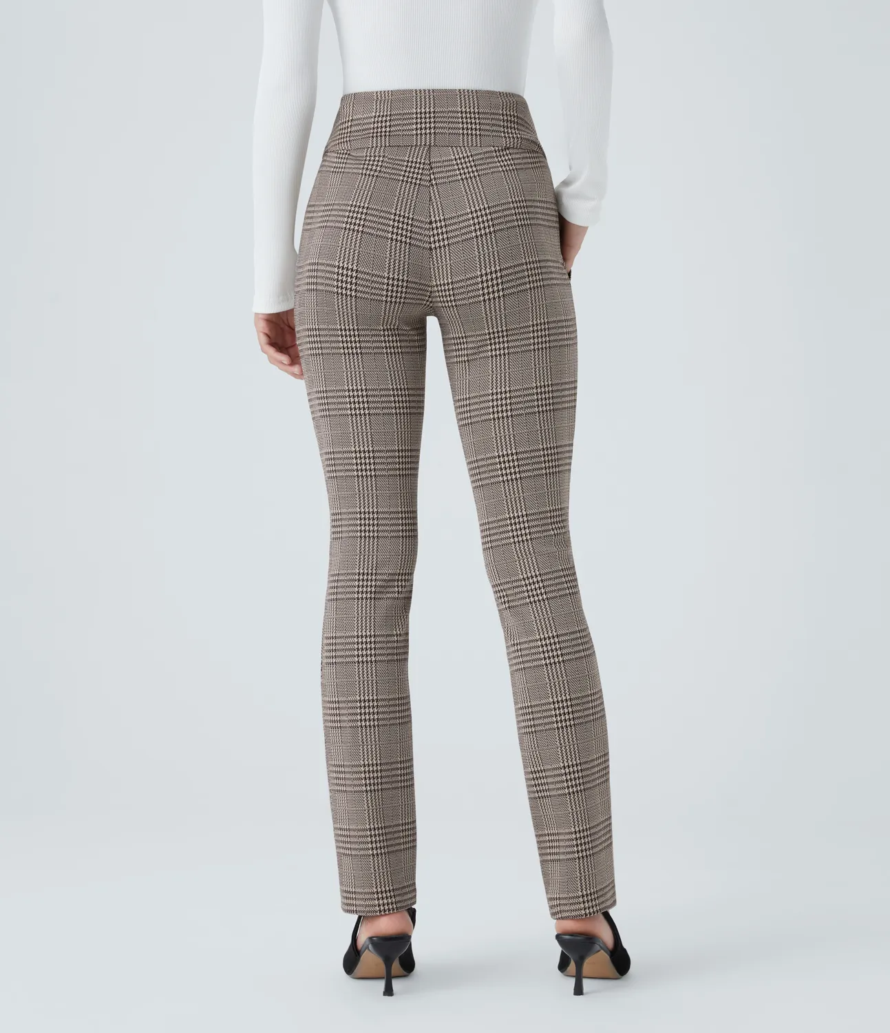 Halara Pantalón Halara Flex™ oficina ajustado pata gallo bolsillo lateral botón decorativo tiro alto - Brown Houndstooth Plaid - XL(tall) sold by Halara product image thumbnail 3