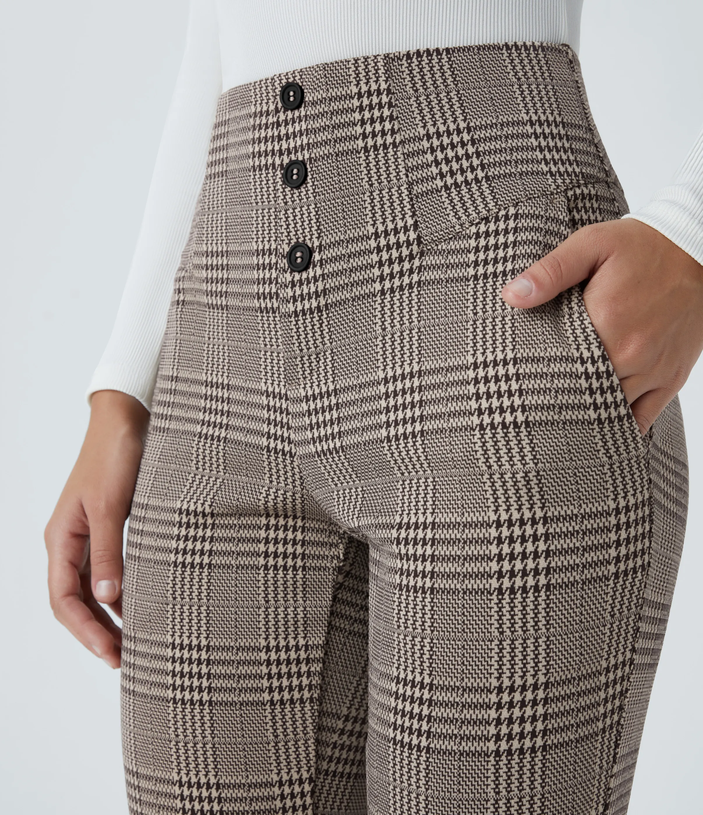 Halara Pantalón Halara Flex™ oficina ajustado pata gallo bolsillo lateral botón decorativo tiro alto - Brown Houndstooth Plaid - XL(tall) sold by Halara product image thumbnail 5