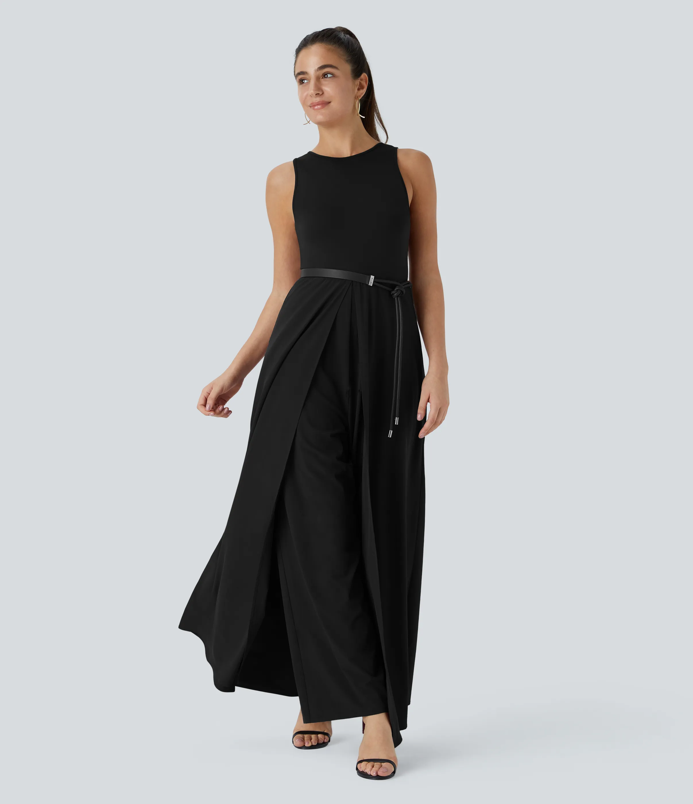 Halara Mono Breezeful™ sin mangas cremallera bolsillo lateral contrastante secado rápido dama honor invitada boda - Black - XL(petite) sold by Halara