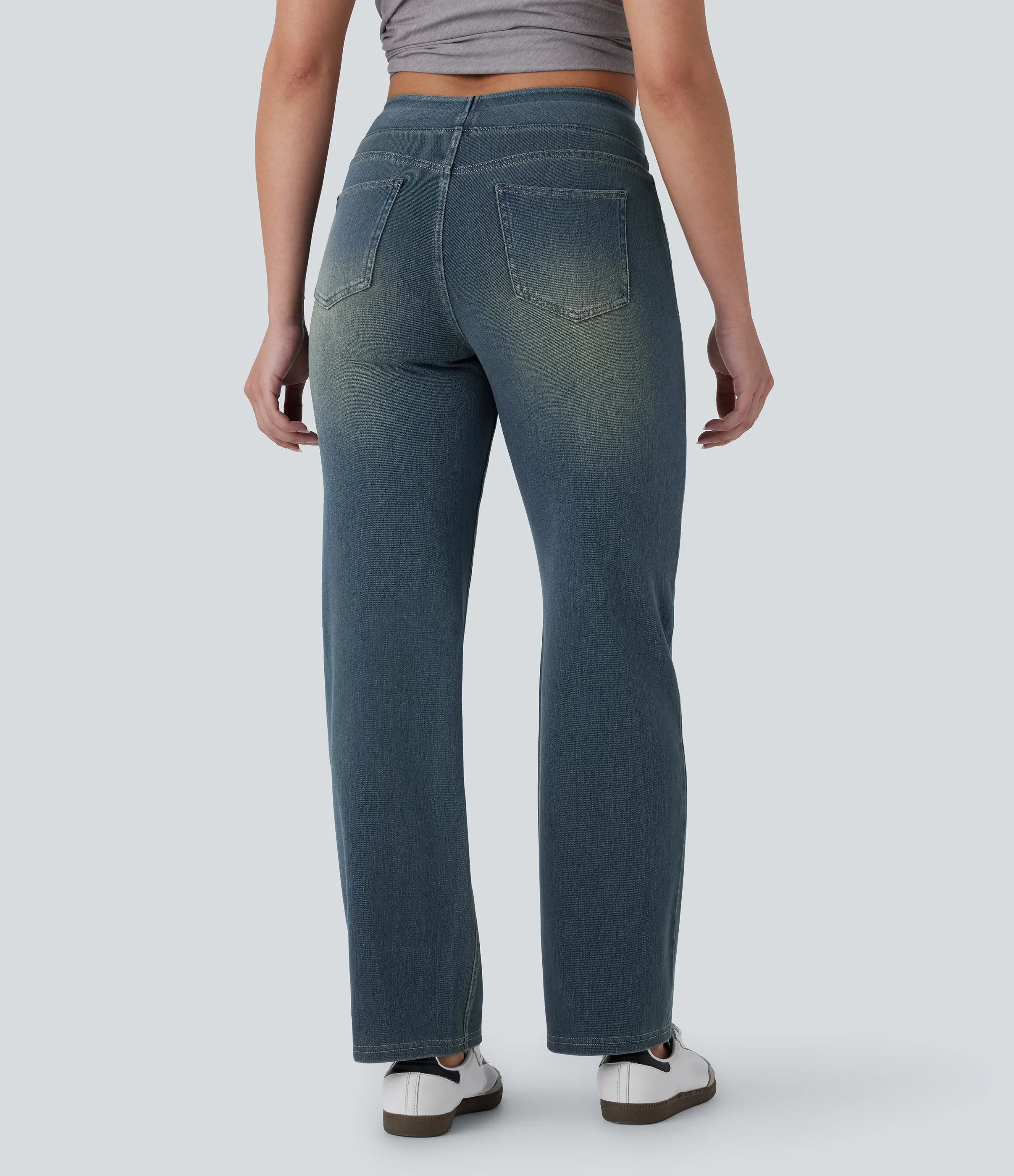 Halara Jeans Halara Flex™ Denim elástico lavado múltiple bolsillo tiro alto - Cement Blue Denim - XS(regular) sold by Halara product image thumbnail 3