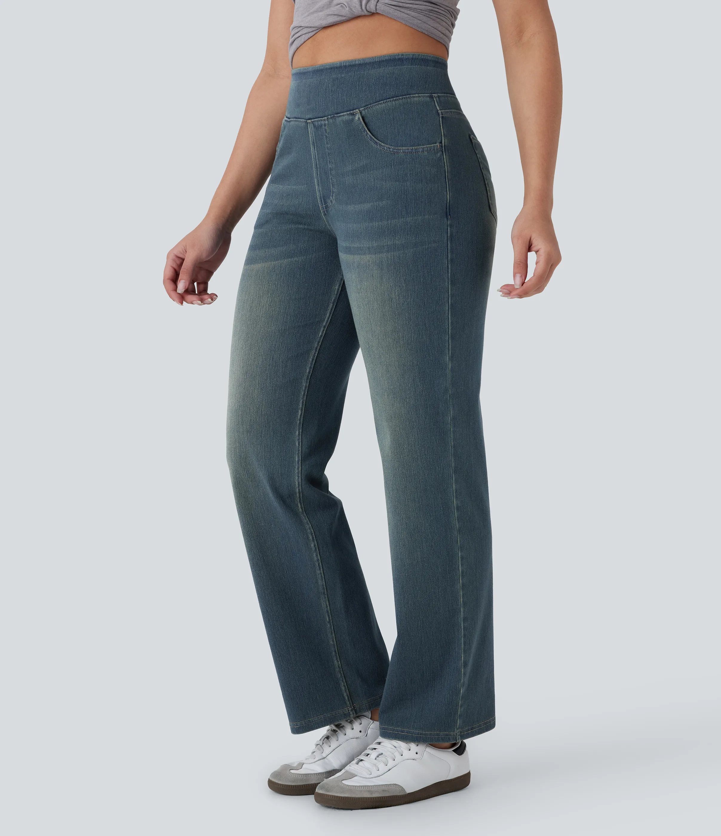Halara Jeans Halara Flex™ Denim elástico lavado múltiple bolsillo tiro alto - Cement Blue Denim - XS(regular) sold by Halara product image thumbnail 4
