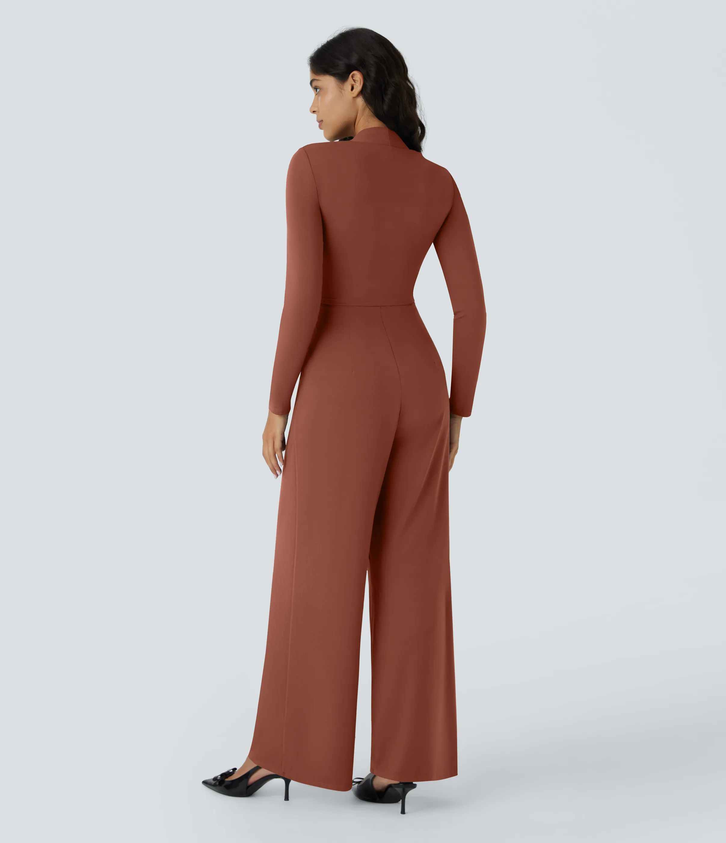 Halara Mono dama honor invitada boda manga larga bolsillo lateral cremallera invisible pierna ancha - Easy Peezy - Maple Syrup - M(regular) sold by Halara product image thumbnail 3