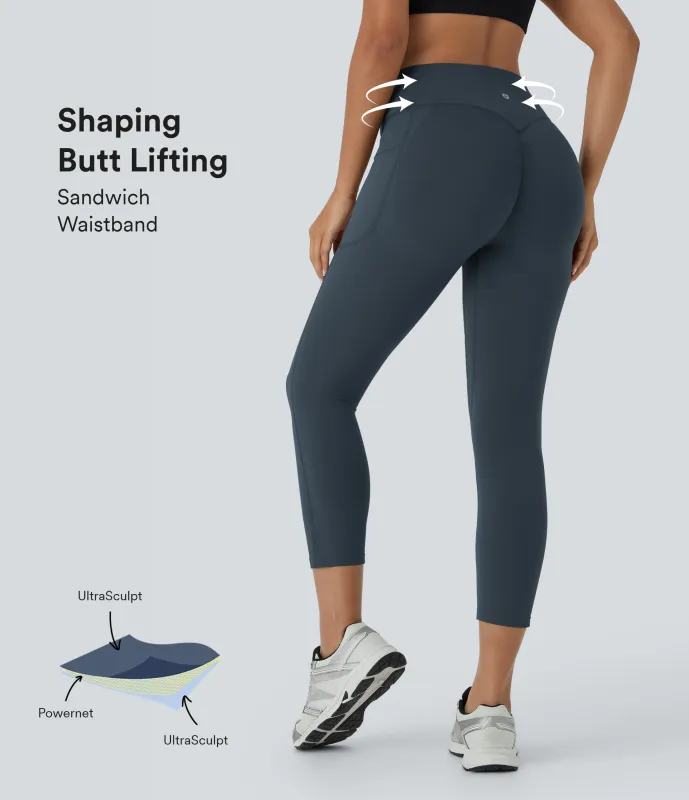Halara Leggings SoCinched UltraSculpt capri moldeador tiro alto bolsillo lateral control abdomen realce glúteo - Carbon - XL made by Halara