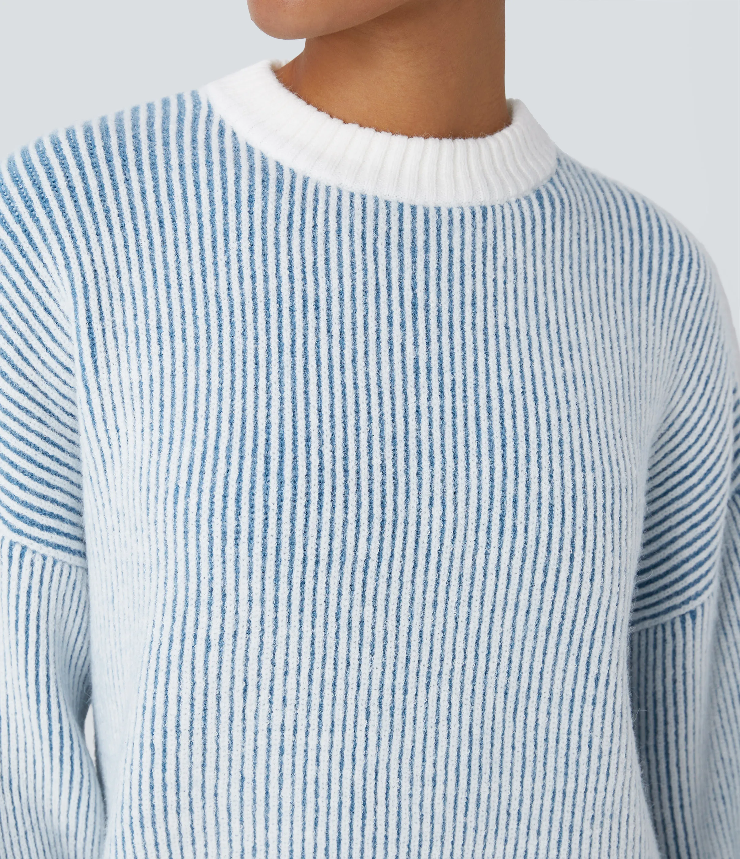 Halara Suéter rayas bloque color manga larga cuello redondo - Pearl Blue - XS sold by Halara product image thumbnail 5