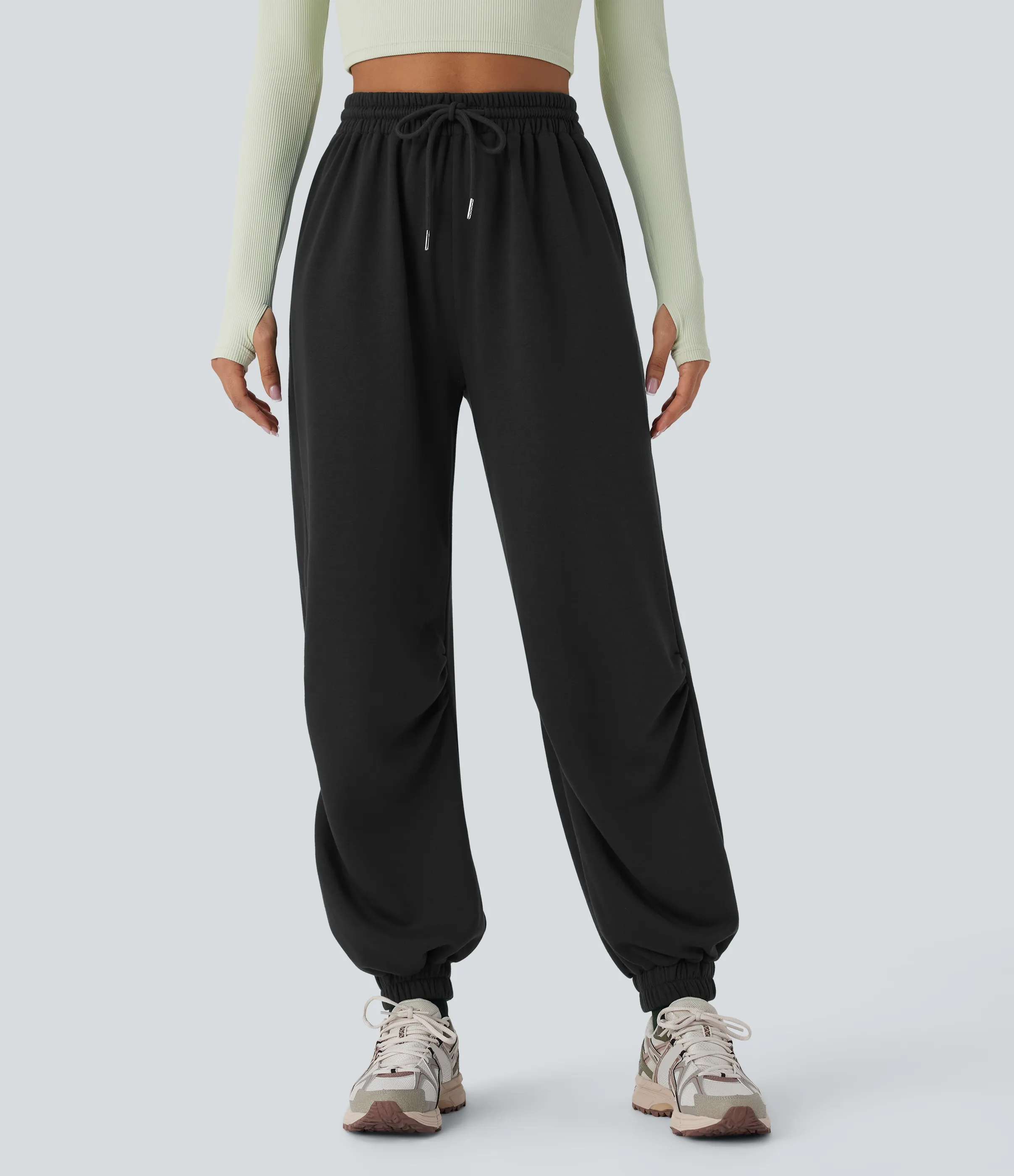 Halara Joggers tiro alto bolsillo lateral cordón ajustable - Black - L(regular) sold by Halara