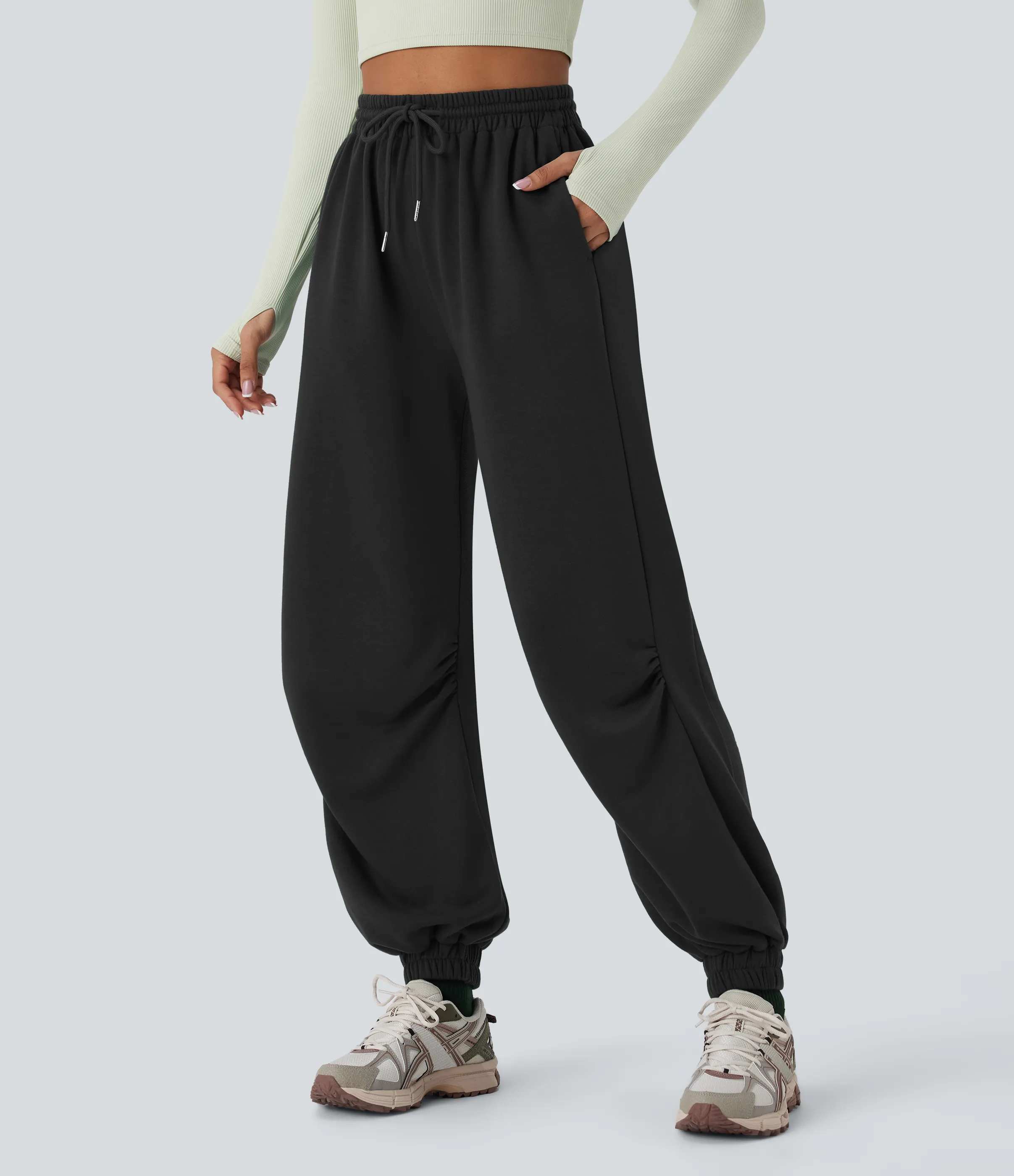 Halara Joggers tiro alto bolsillo lateral cordón ajustable - Black - L(regular) sold by Halara product image thumbnail 4