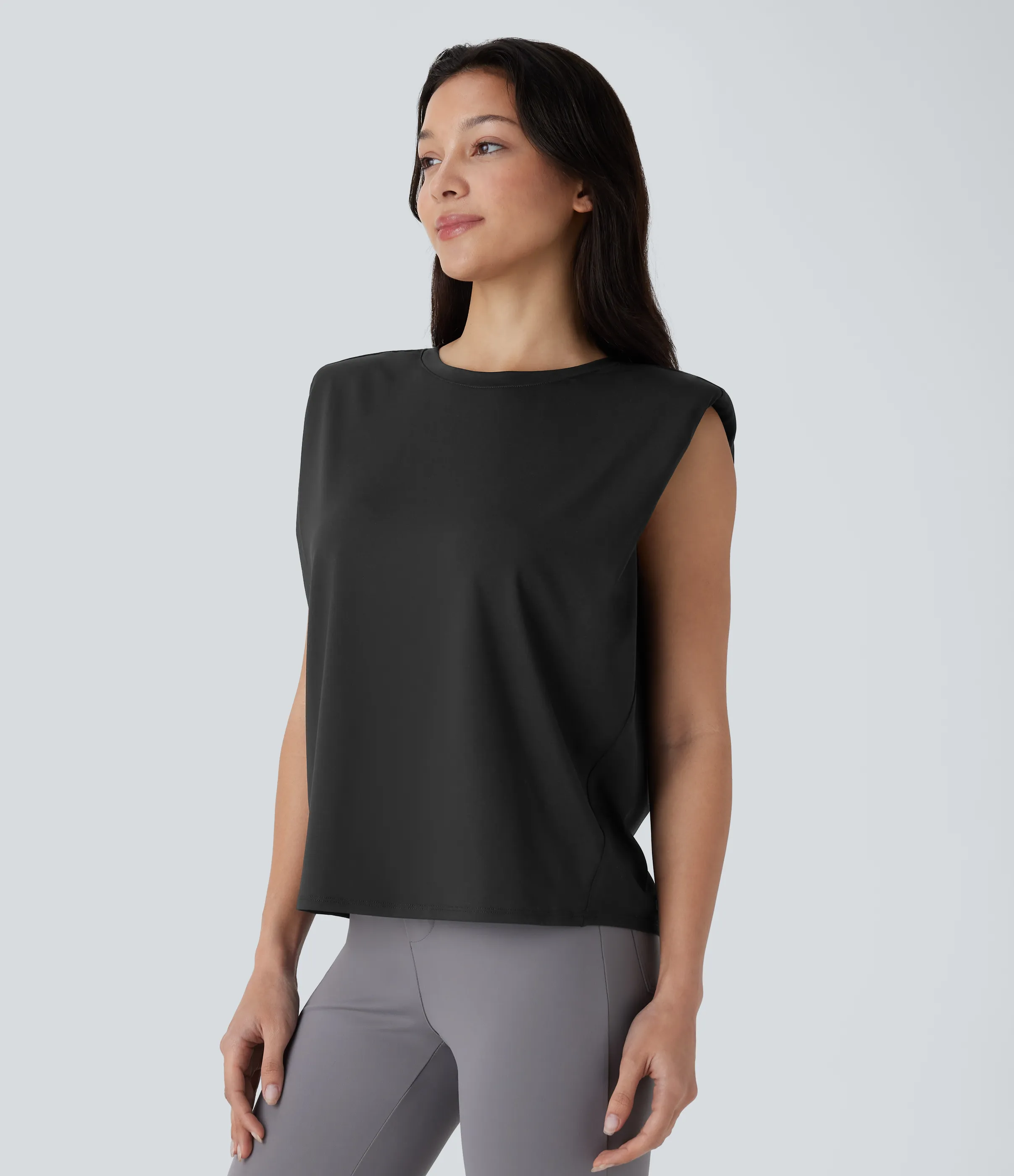 Halara Blusa oficina sin mangas hombrera cuello redondo - Black - L sold by Halara product image thumbnail 3