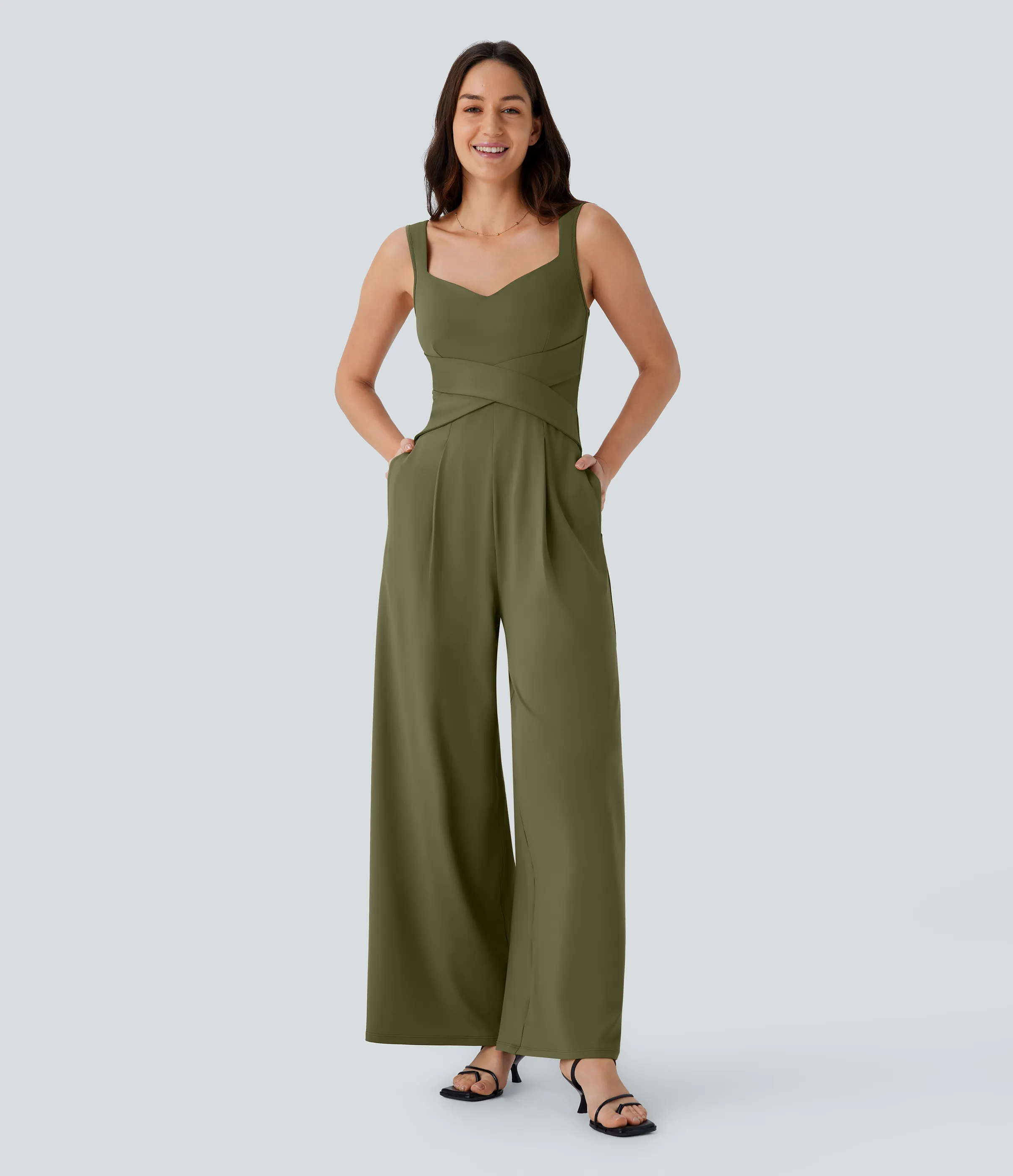 Halara Jumpsuit casual sin mangas con espalda en U y bolsillos - Capulet Olive - L(regular) sold by Halara product image thumbnail 2