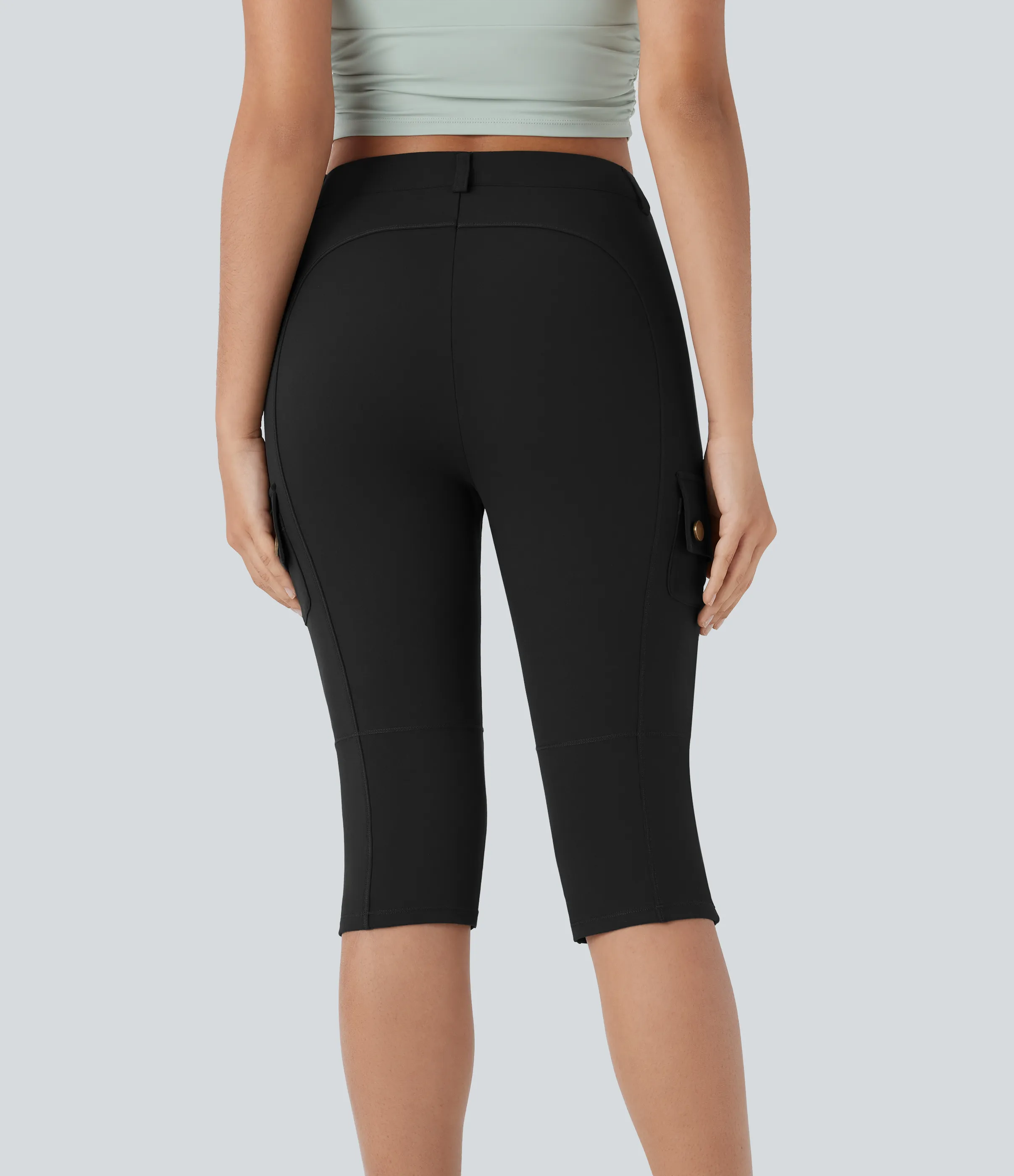 Halara Pantalón cargo ajustado tiro alto cremallera botón múltiple bolsillo bolsillo lateral - Black - L sold by Halara product image thumbnail 3