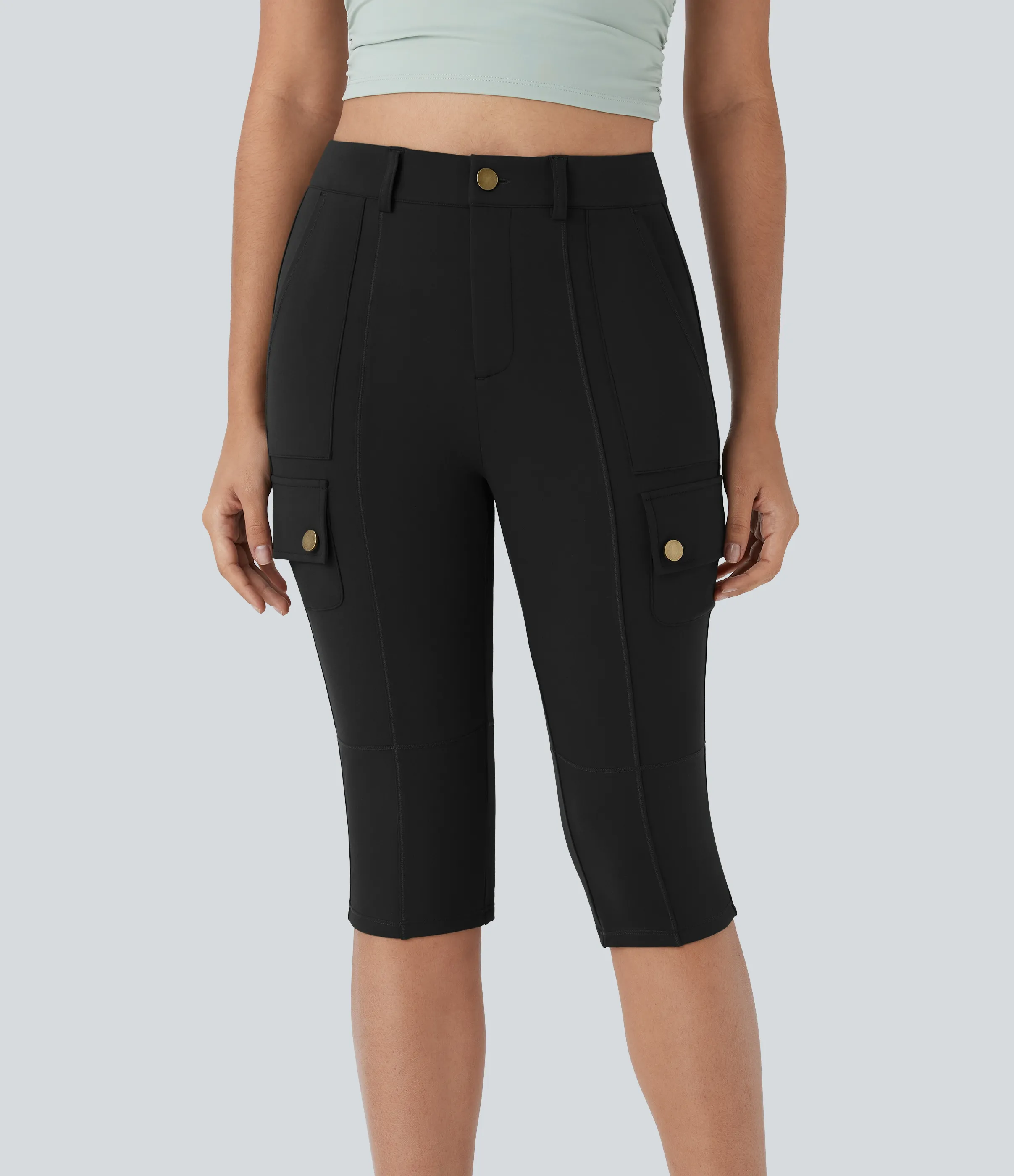 Halara Pantalón cargo ajustado tiro alto cremallera botón múltiple bolsillo bolsillo lateral - Black - L sold by Halara product image thumbnail 4