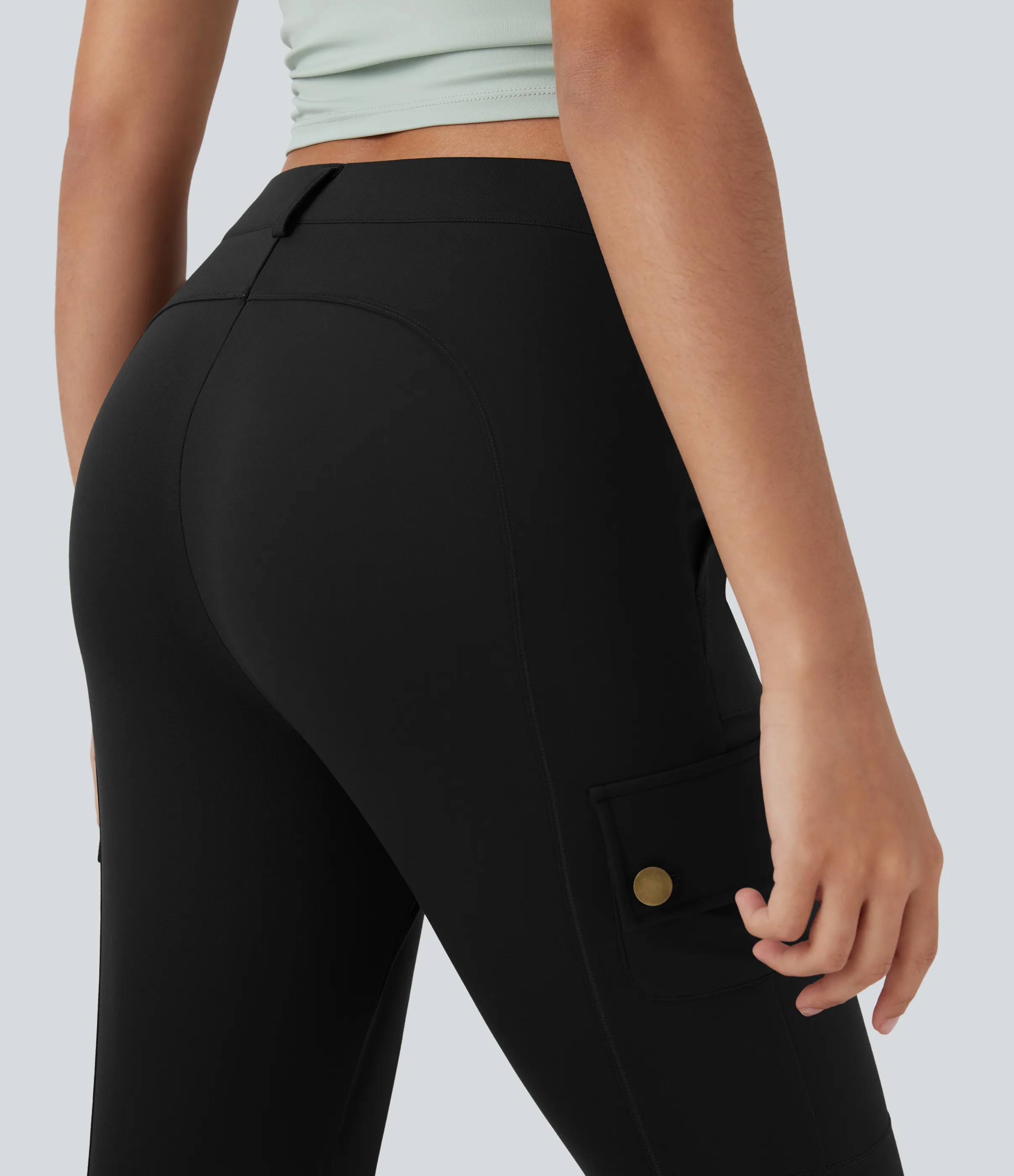 Halara Pantalón cargo ajustado tiro alto cremallera botón múltiple bolsillo bolsillo lateral - Black - L sold by Halara product image thumbnail 5