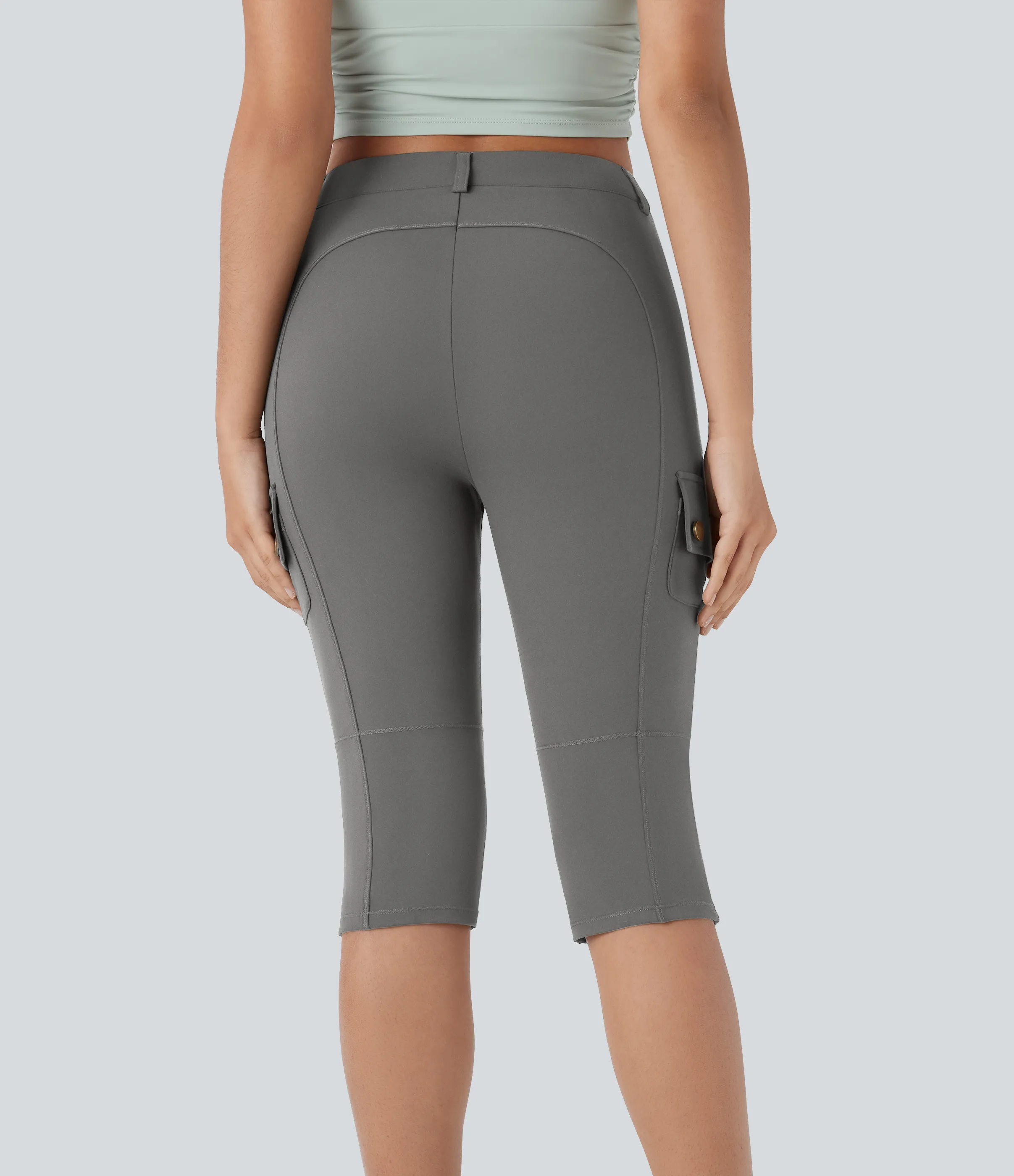 Halara Pantalón cargo ajustado tiro alto cremallera botón múltiple bolsillo bolsillo lateral - Silent Storm - L sold by Halara product image thumbnail 3