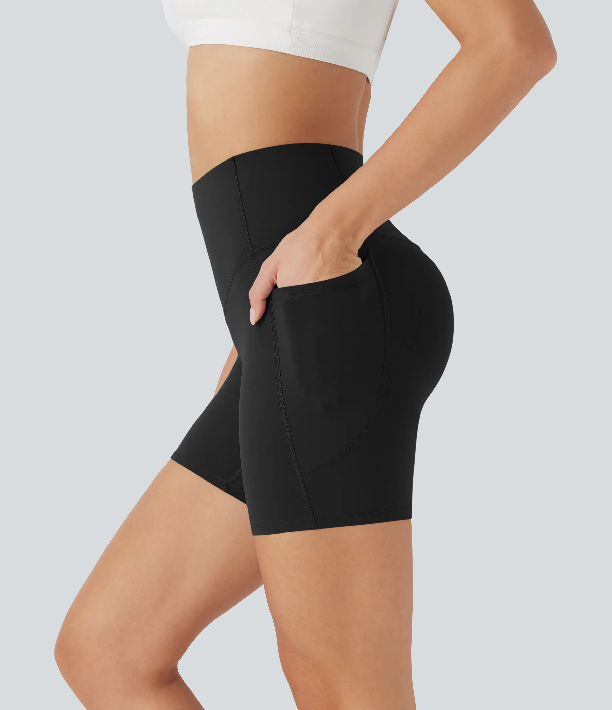 Halara Pantalón corto Halara UltraSculpt™ SoCinched ciclista tiro alto control abdomen realce glúteo bolsillo lateral moldeador 12.5cm - Black - XL sold by Halara