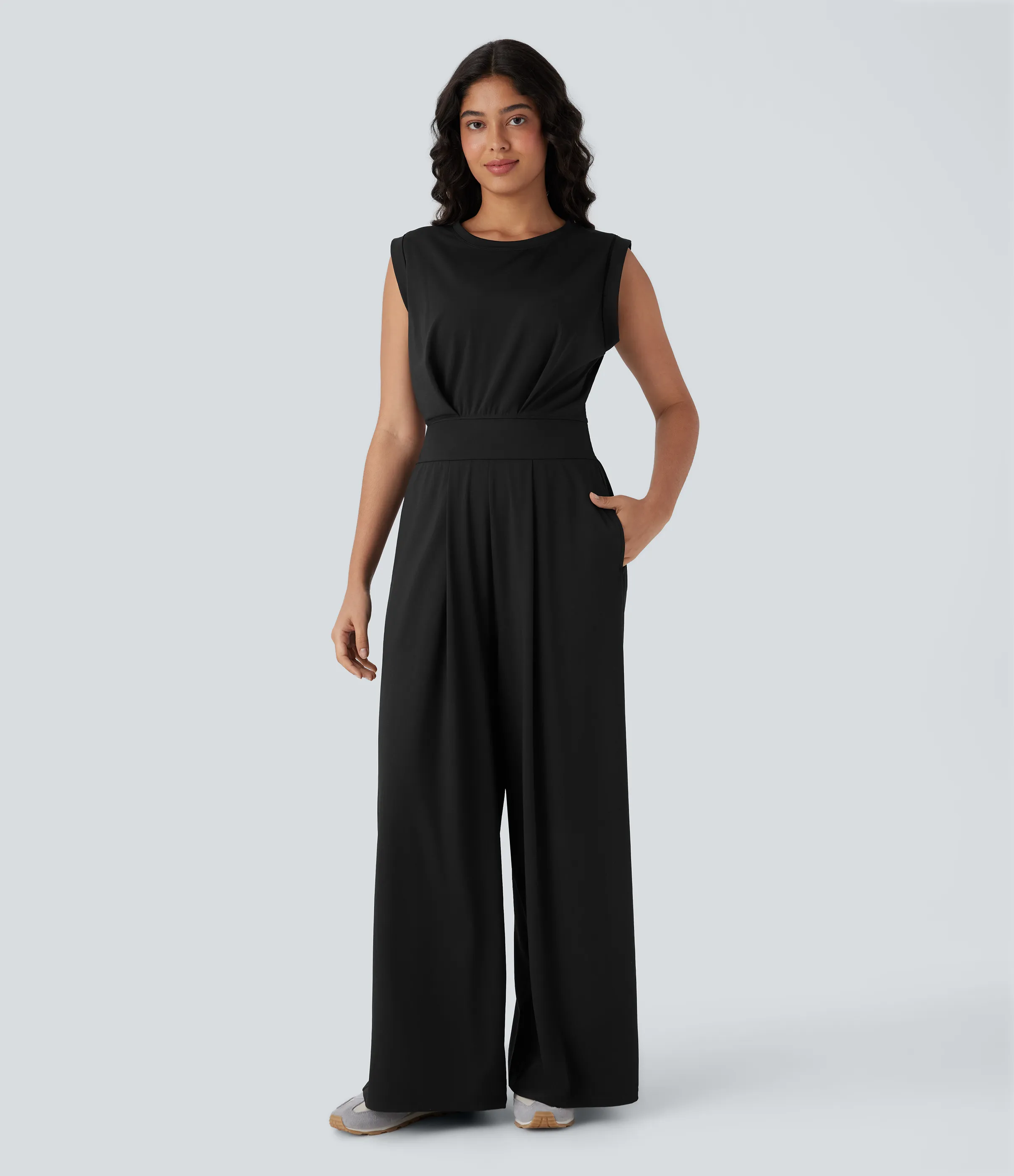 Halara Mono de yoga sin mangas Softlyzero™ con cuello redondo de secado rápido, espalda abierta y bolsillos - Edición Easy Peezy - Black - XL(regular) sold by Halara product image thumbnail 4