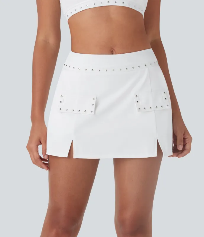 Halara Falda mini de pádel 2 en 1 Softlyzero™ de secado rápido de tiro medio con tachuelas y bolsillos laterales - White - M(regular) sold by Halara