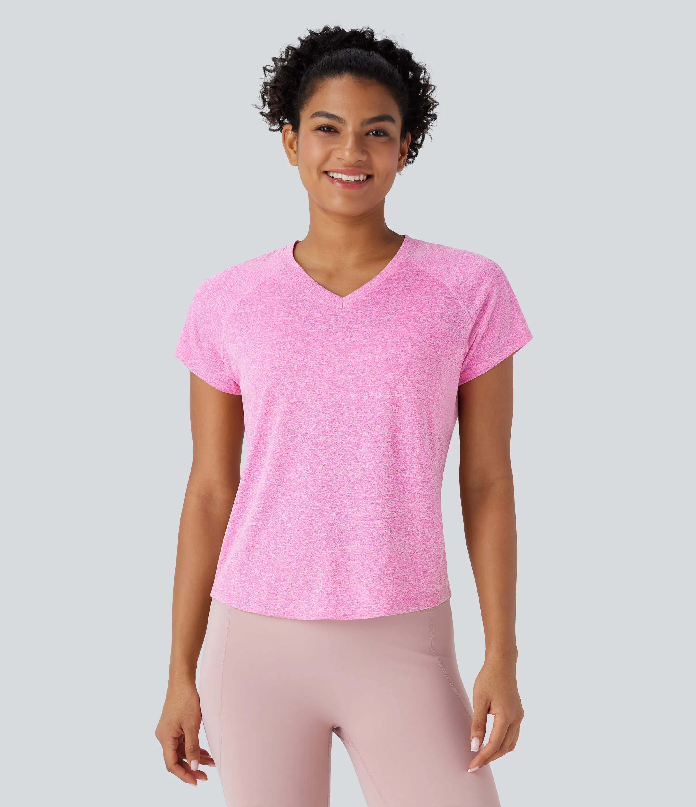 Halara Top deportivo de yoga de manga corta con contraste y cuello en V - Magenta Flower Yarn - S sold by Halara product image thumbnail 2