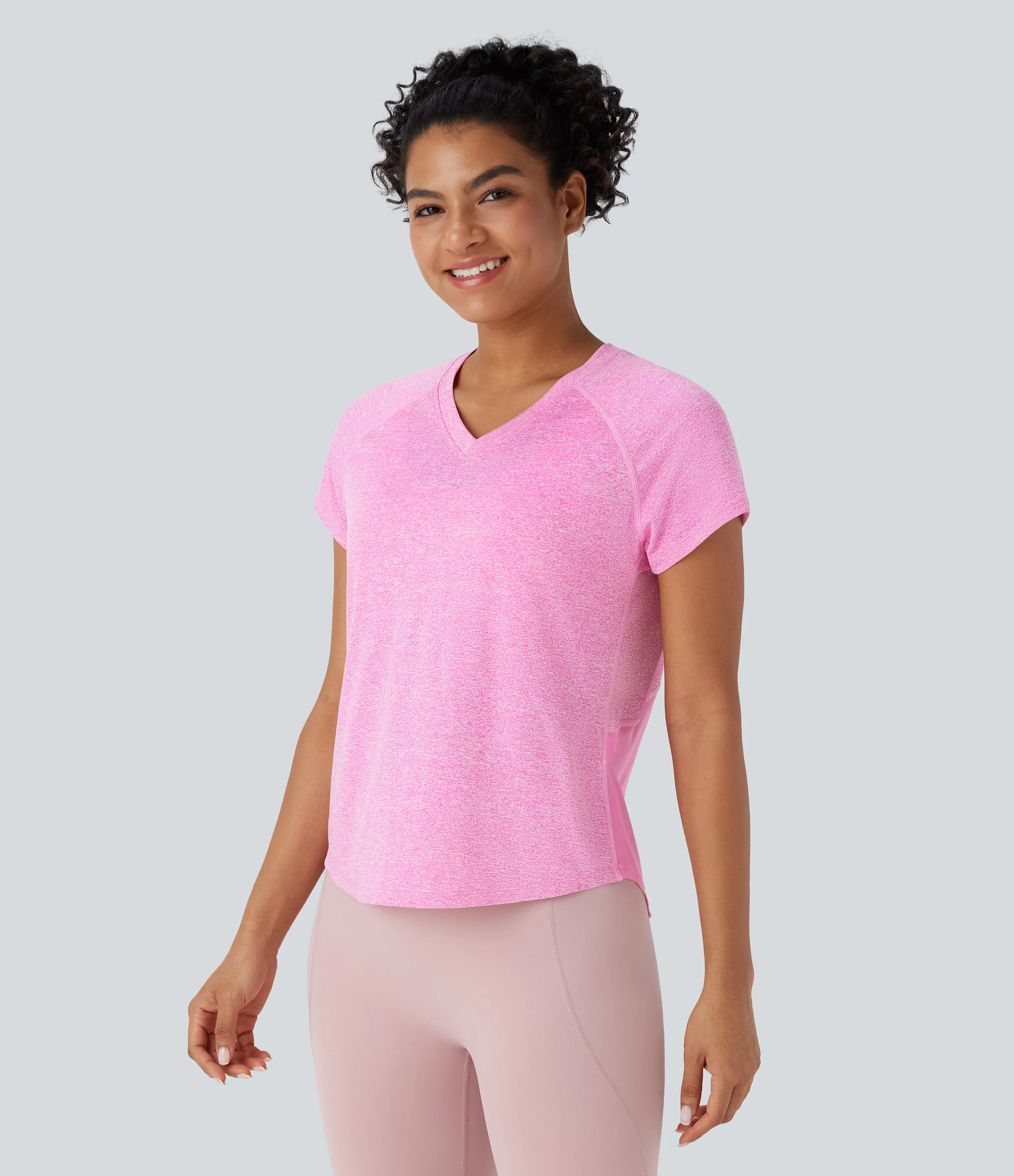 Halara Top deportivo de yoga de manga corta con contraste y cuello en V - Magenta Flower Yarn - S sold by Halara product image thumbnail 4