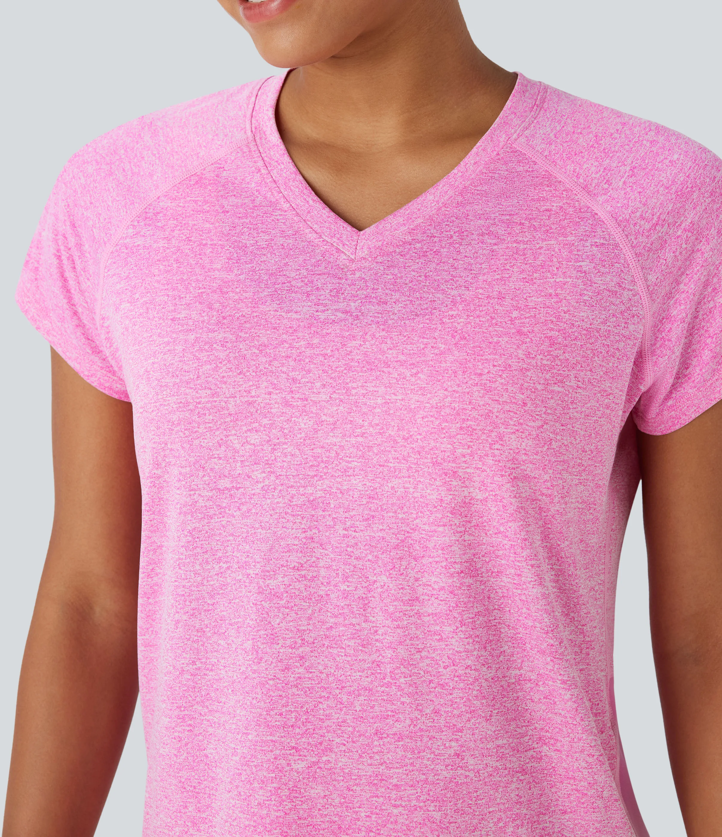 Halara Top deportivo de yoga de manga corta con contraste y cuello en V - Magenta Flower Yarn - S sold by Halara product image thumbnail 5