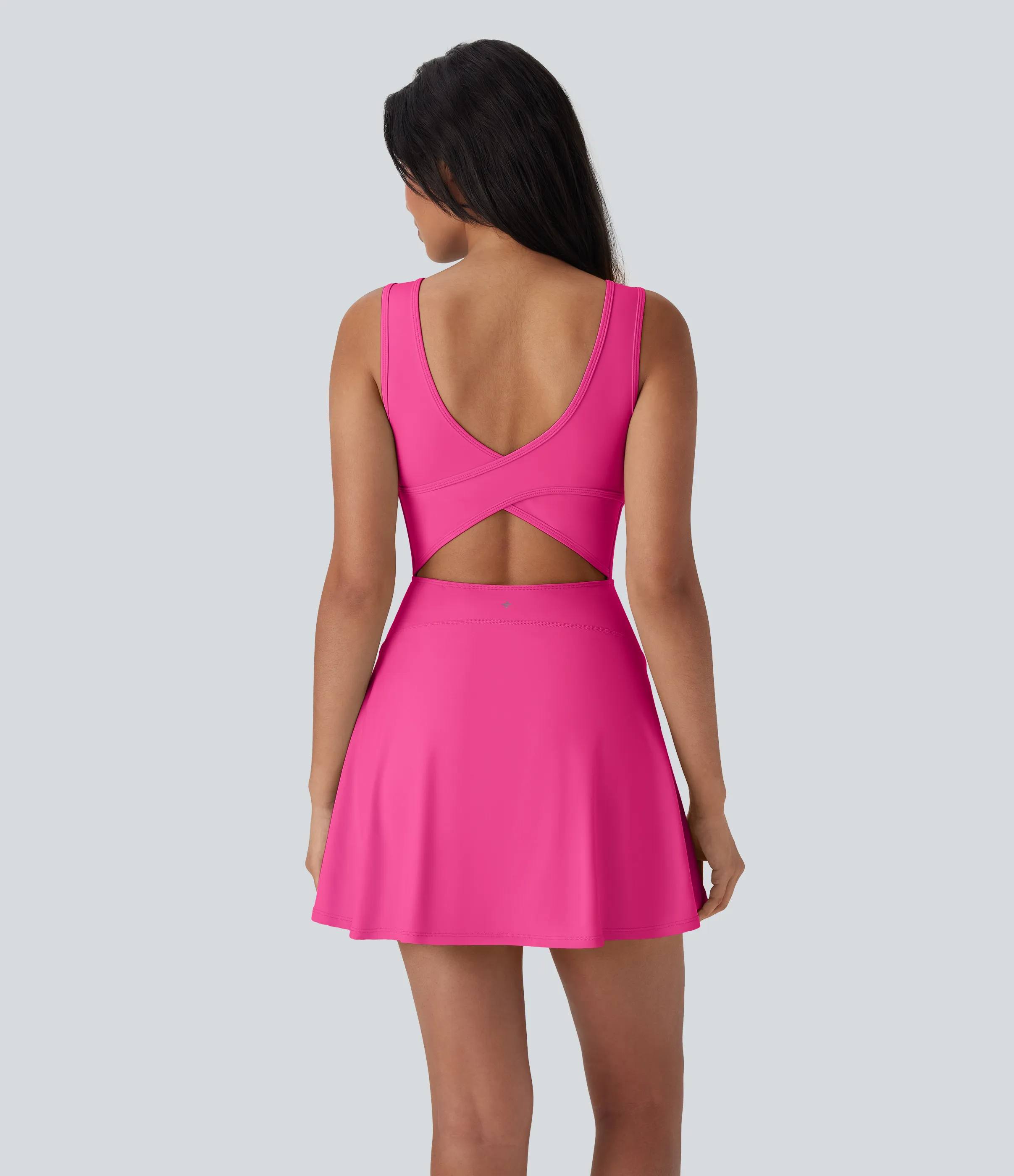 Halara Vestido mini de baile Softlyzero™ Airy 2 en 1 con espalda abierta cruzada y escote en U con bolsillos laterales y fresco al tacto - Easy Peezy - Fuchsia Fedora - L sold by Halara product image thumbnail 4