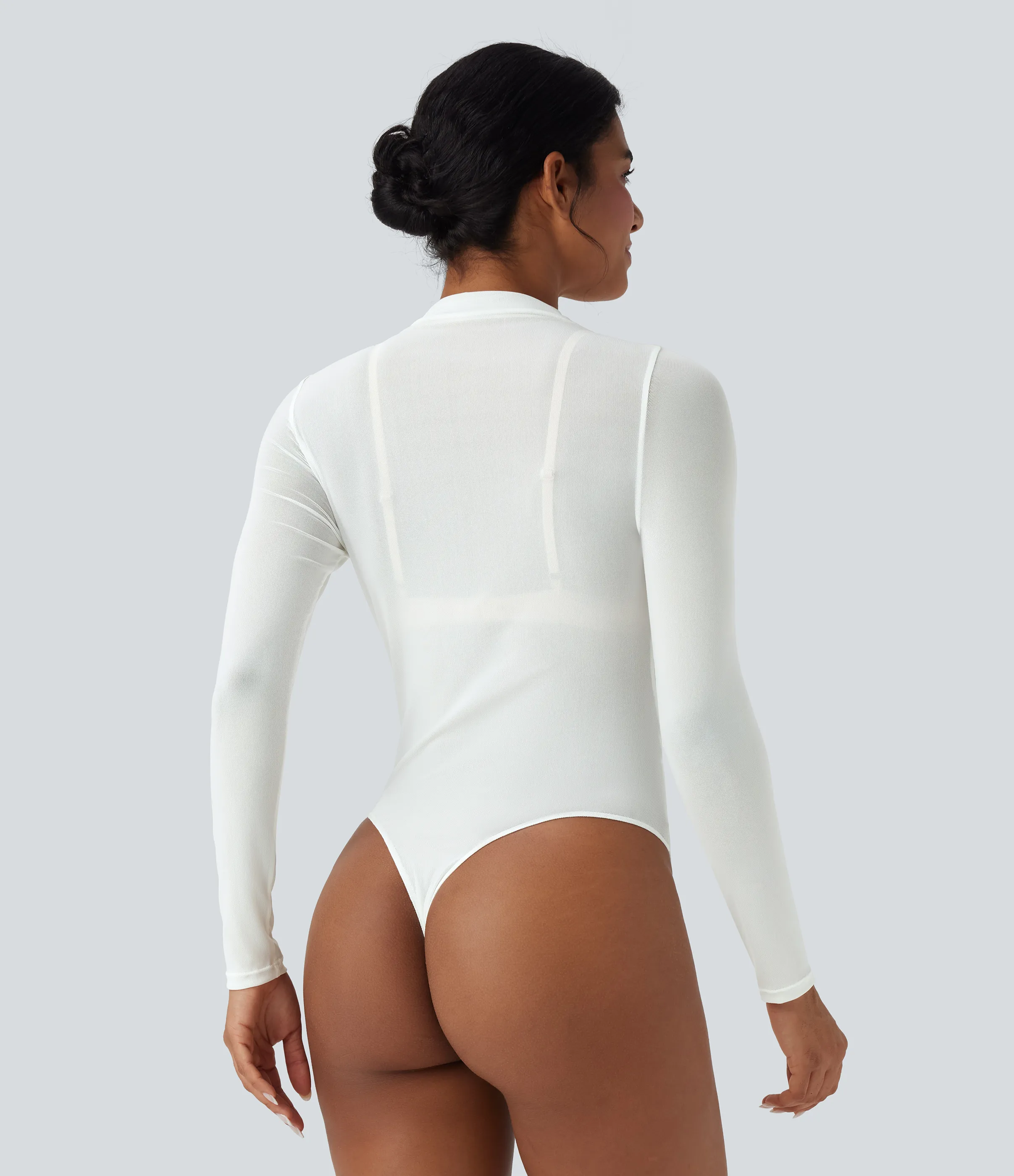 Halara Body casual de malla transparente con cuello alto y botones a presión - Blanc de Blanc - M sold by Halara product image thumbnail 4