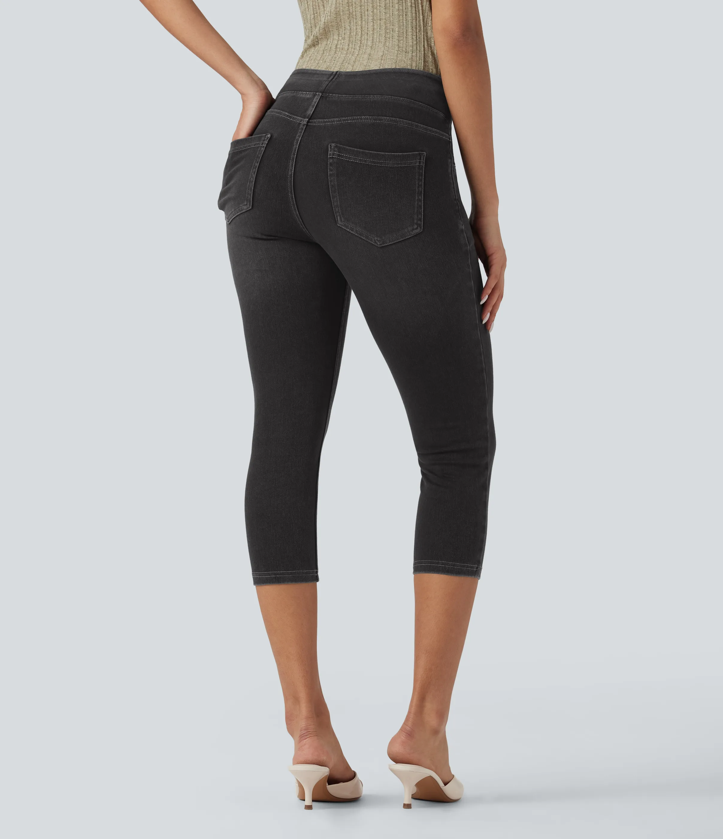 Halara Leggings capri Halara Flex™ Denim mezclilla elástica de tiro alto con bolsillos - Carbon Paint Denim - XS(regular) sold by Halara product image thumbnail 3