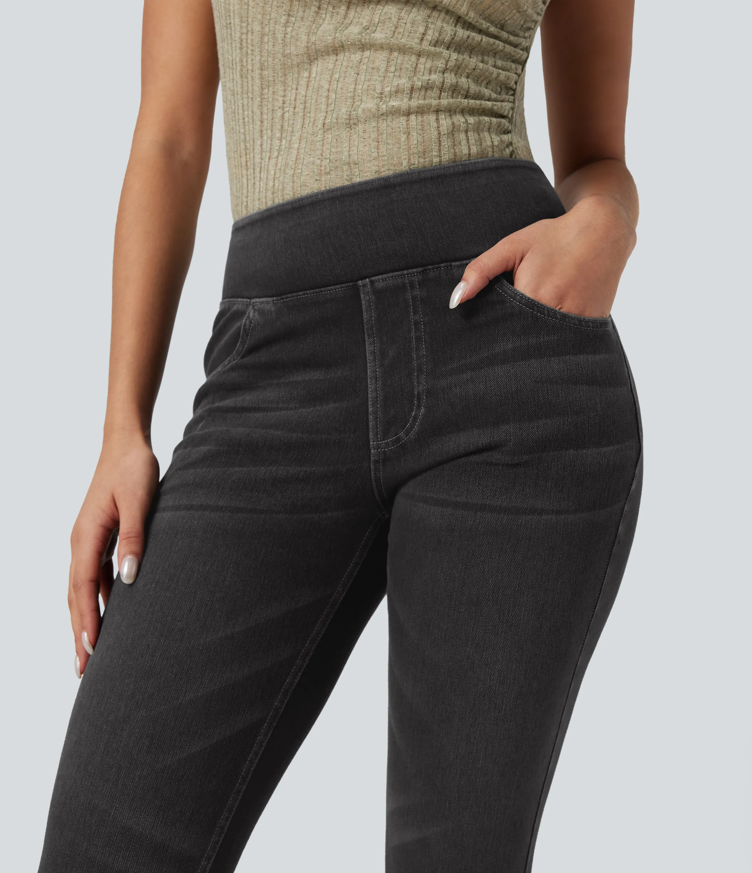 Halara Leggings capri Halara Flex™ Denim mezclilla elástica de tiro alto con bolsillos - Carbon Paint Denim - XS(regular) sold by Halara product image thumbnail 5