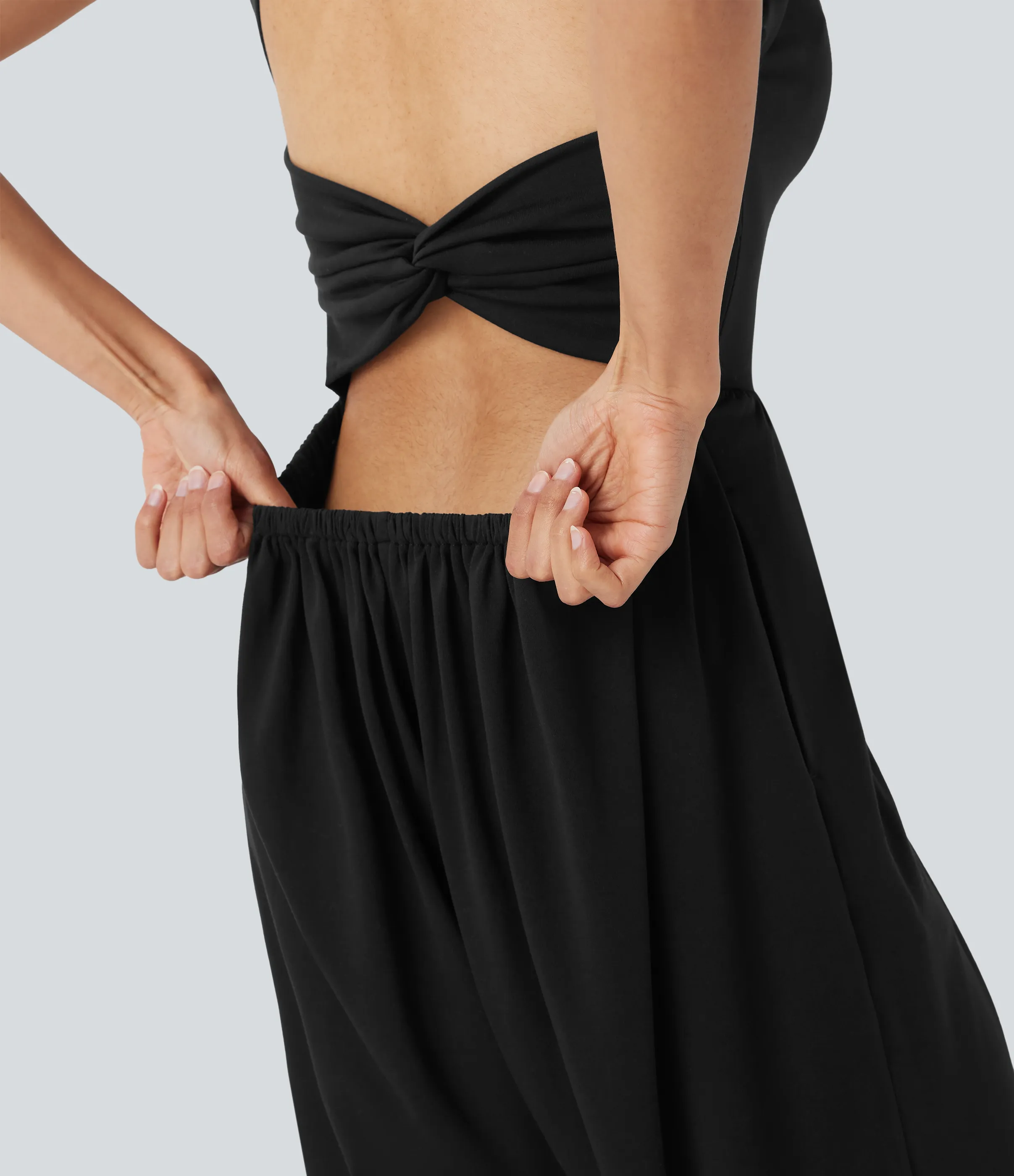 Halara Jumpsuit casual tipo harem con escote en U y bolsillos edición Easy Peezy en copas D-F - Black - XS(tall) sold by Halara product image thumbnail 5