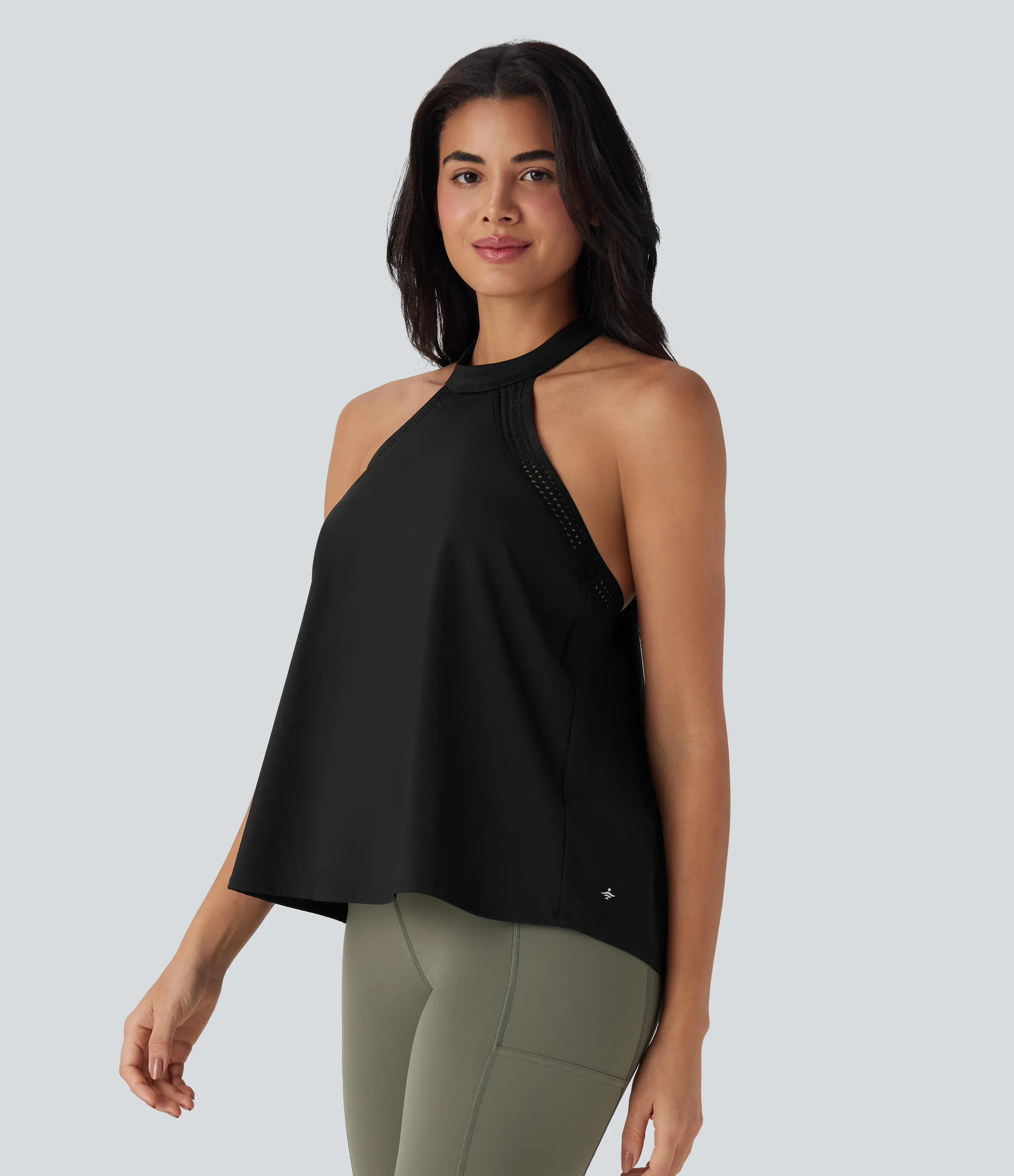 Halara Top de yoga Softlyzero™ Airy halter drapeado con espalda abierta y tacto fresco - UPF50+ - Black - XS sold by Halara product image thumbnail 4
